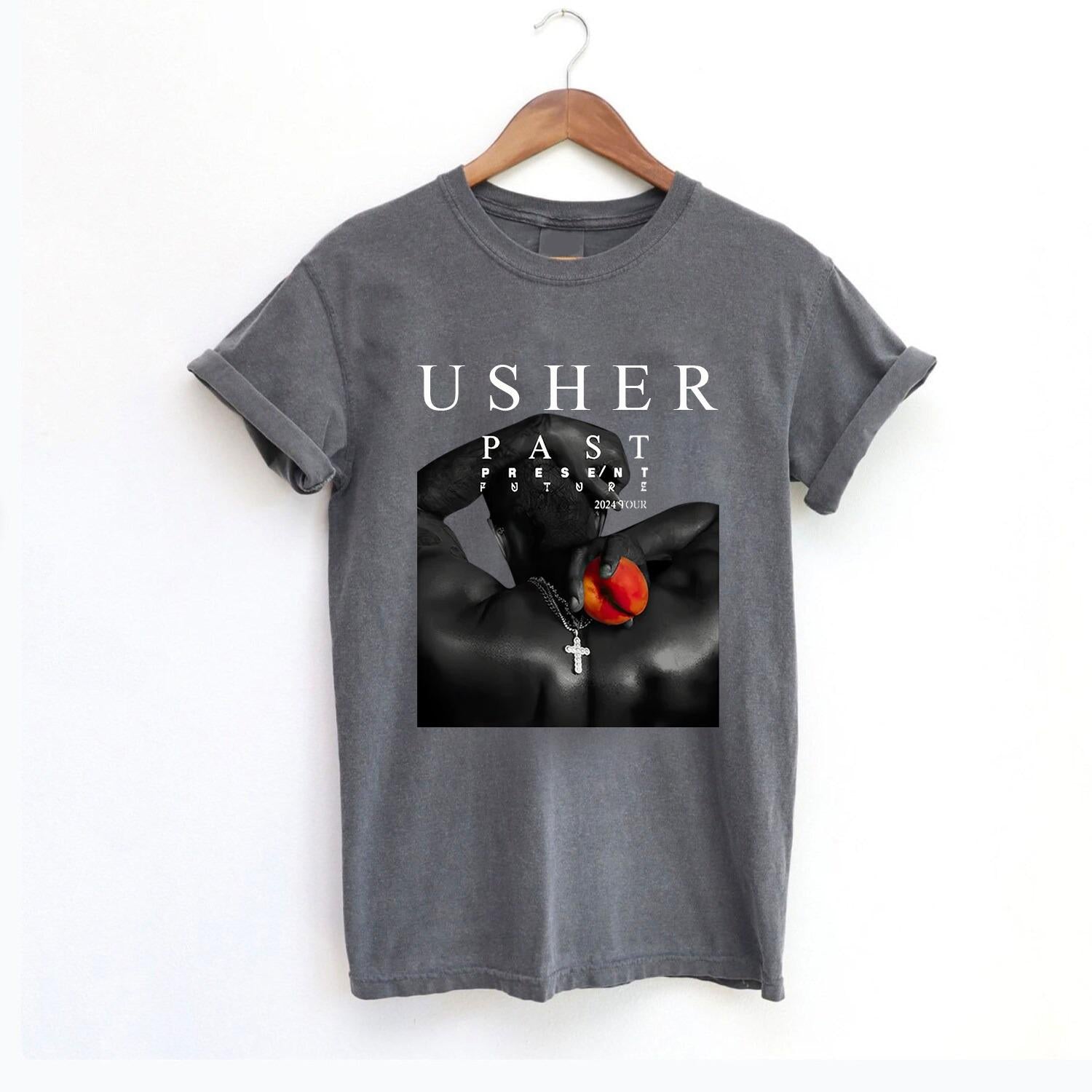 Usher Past Present Future 2024 Tour T-Shirt Merch for Women Men Unisex O-Neck Short Sleeve Tshirt For Fan MS1908 09