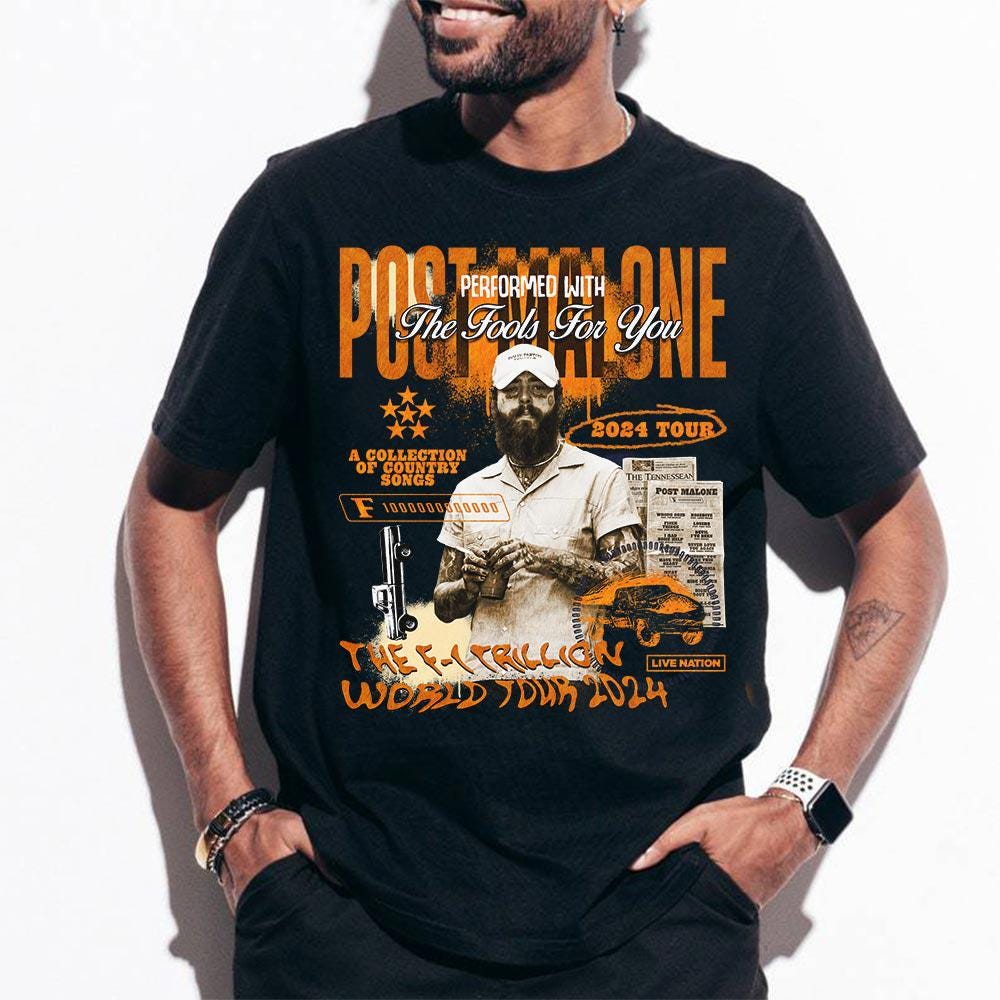 Post Malone Shirt, Post Malone Tour Music Shirt, A Collection Of Country Song List Post Malone Concert 2024 For Fan Unisex Shirt V1 0708M