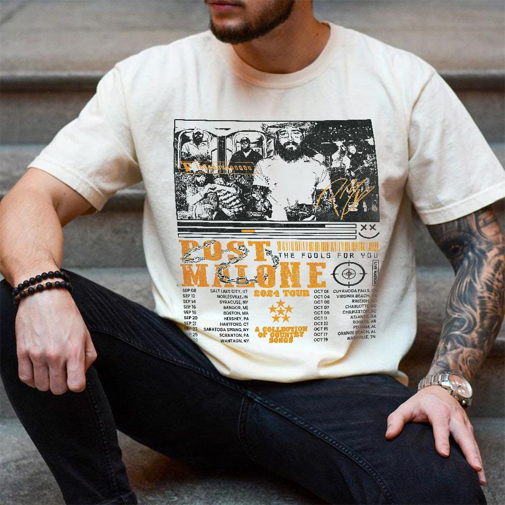 Post Malone Shirt, Post Malone Tour Music Shirt, A Collection Of Country Song List Post Malone Concert 2024 For Fan Unisex Shirt V3 0708M