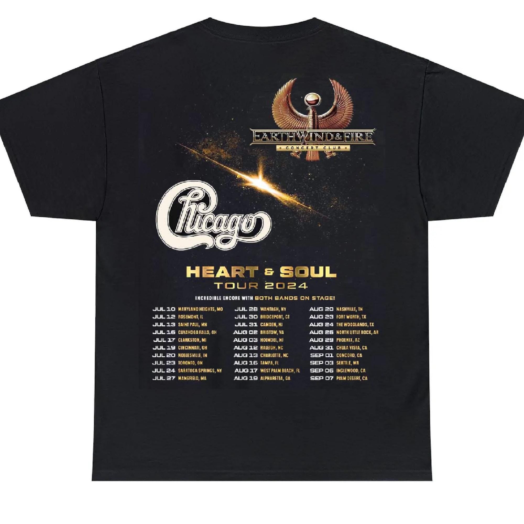 Chicago Earth Wind Fire Heart And Soul Tour 2024 T Shirt, Chicago Earth Wind Fire Heart And Soul  T Shirt  Dates Concert Merch 2024