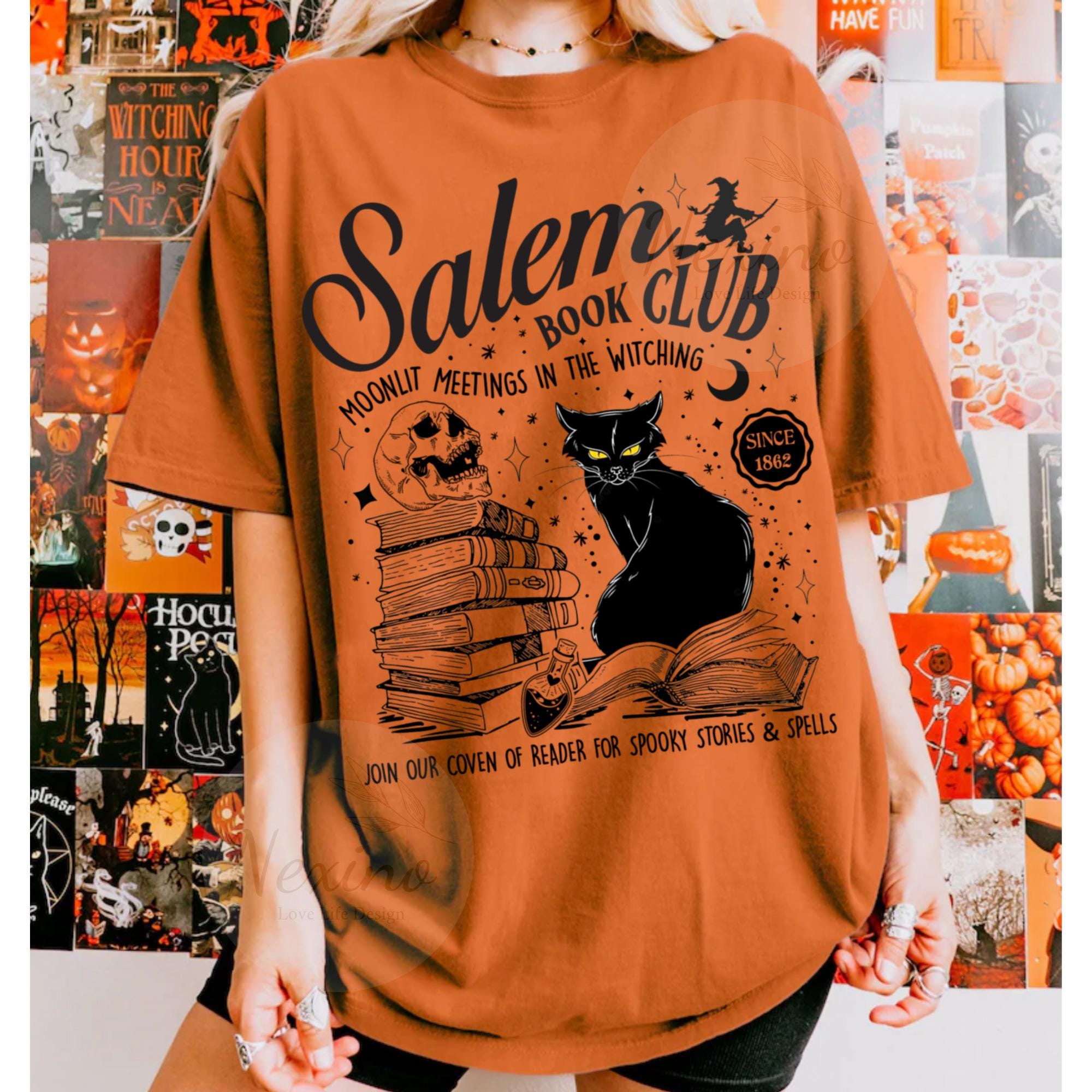 Salem Book Club Shirt, Bookish Halloween Shirt, SBlack Cat Spooky Book Lover Shirt, Salem Witches Shirt, Spooky Season Thriller Reader TD2308 17