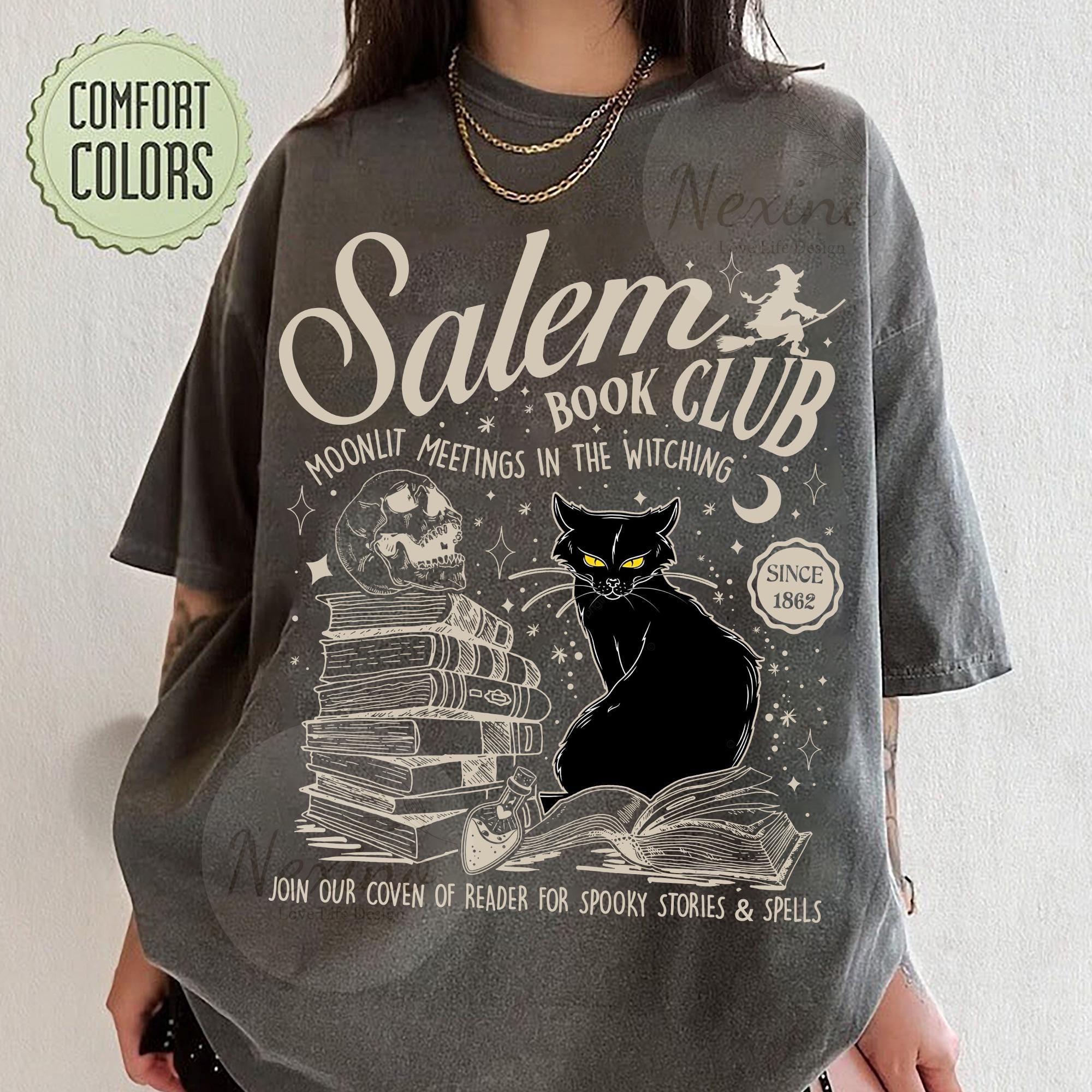 Salem Book Club Shirt, Bookish Halloween Shirt, SBlack Cat Spooky Book Lover Shirt, Salem Witches Shirt, Spooky Season Thriller Reader TD2308 17