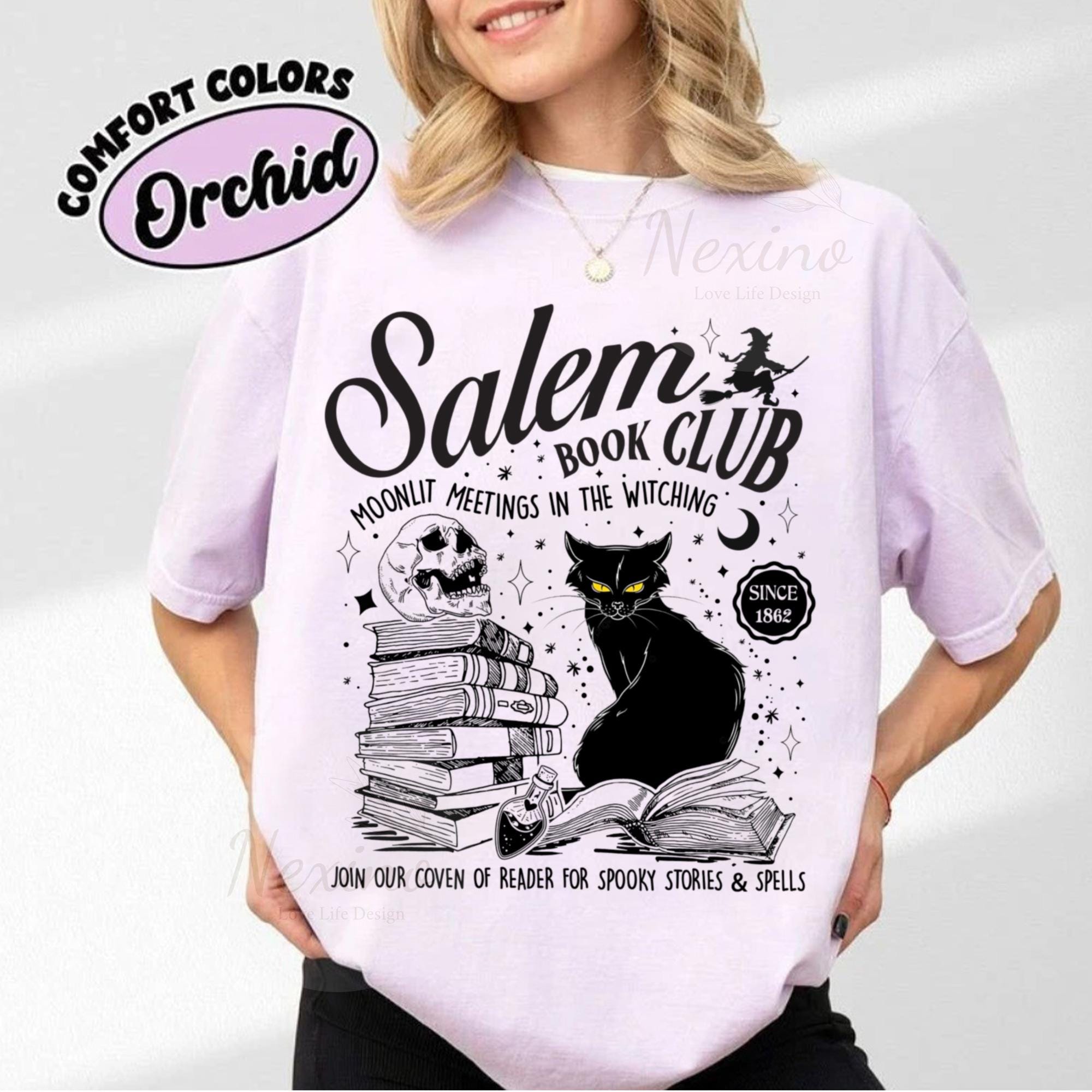Salem Book Club Shirt, Bookish Halloween Shirt, SBlack Cat Spooky Book Lover Shirt, Salem Witches Shirt, Spooky Season Thriller Reader TD2308 17