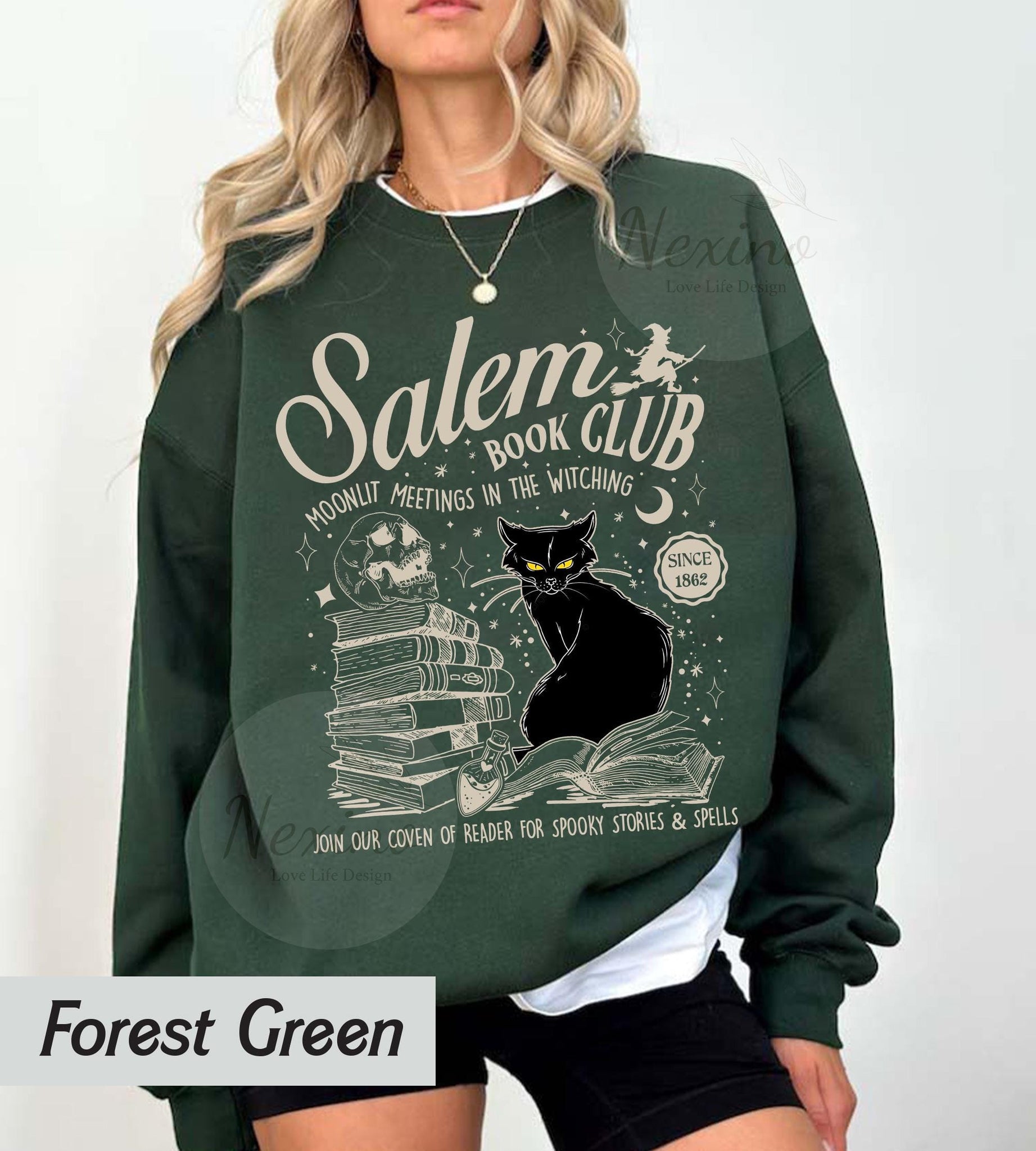 Salem Book Club Shirt, Bookish Halloween Shirt, SBlack Cat Spooky Book Lover Shirt, Salem Witches Shirt, Spooky Season Thriller Reader TD2308 17