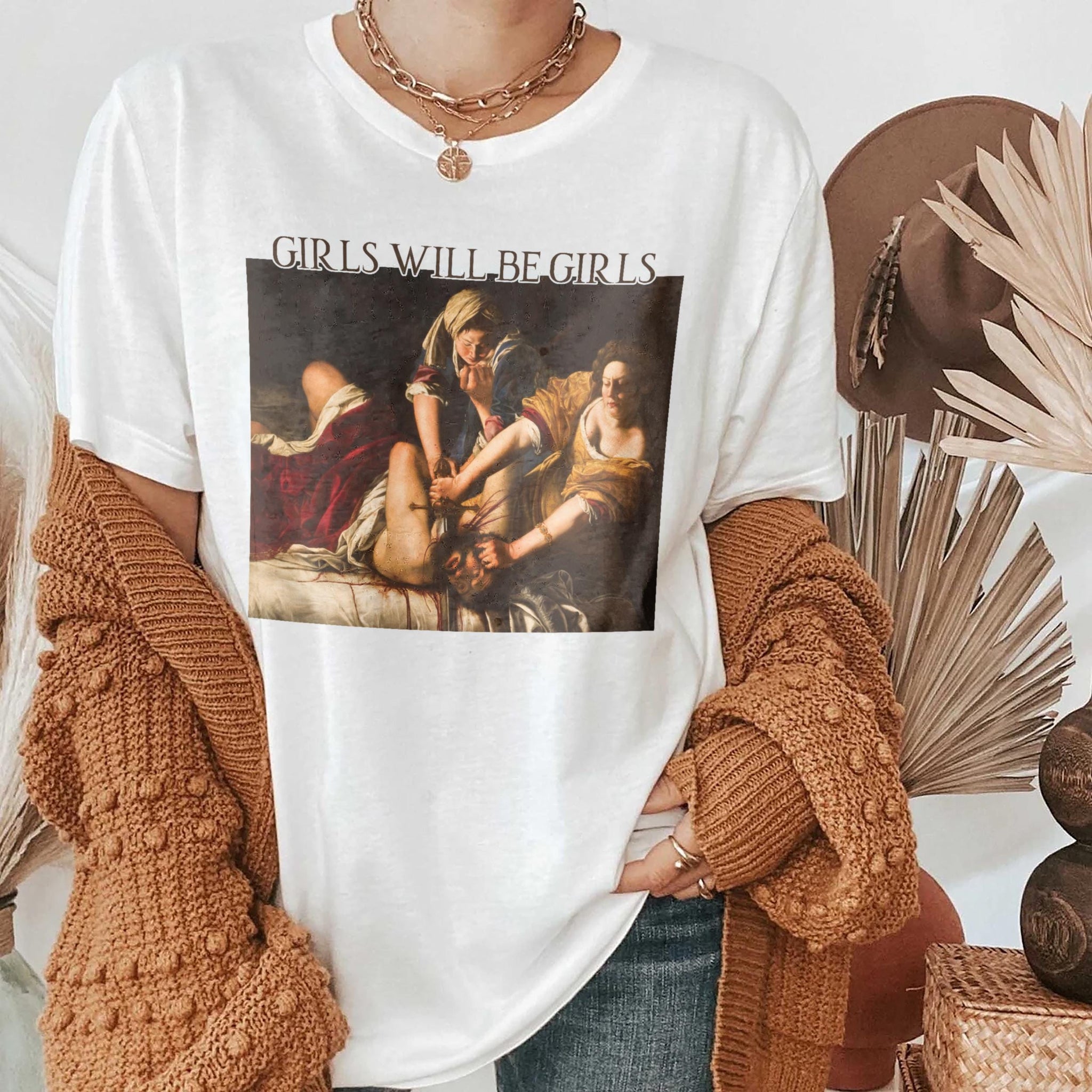 Girls Will Be Girls Boxy Shirt, Judith beheading Holofernes Crop Tee, Unhinged Feminist, Girl Power, Burn the Patriarchy,Girls Will Be Girls TD3008 03