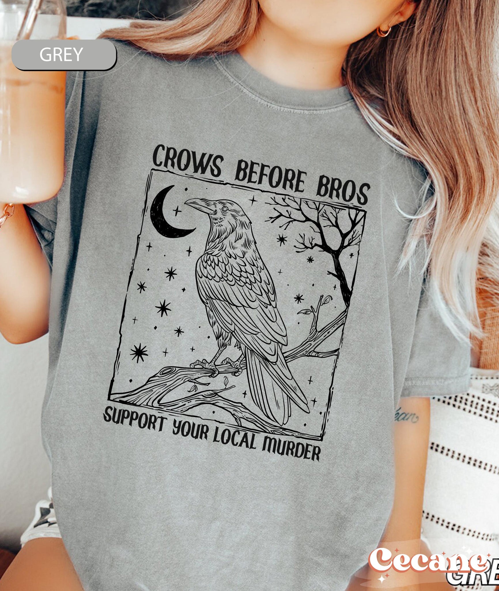 Funny Crows Before Bros Shirt, Support Your Local Murder T-shirt, Vintage Raven Shirt, Feminist Women Shirt Dark Academia Trendy Graphic Tee TD2308 01