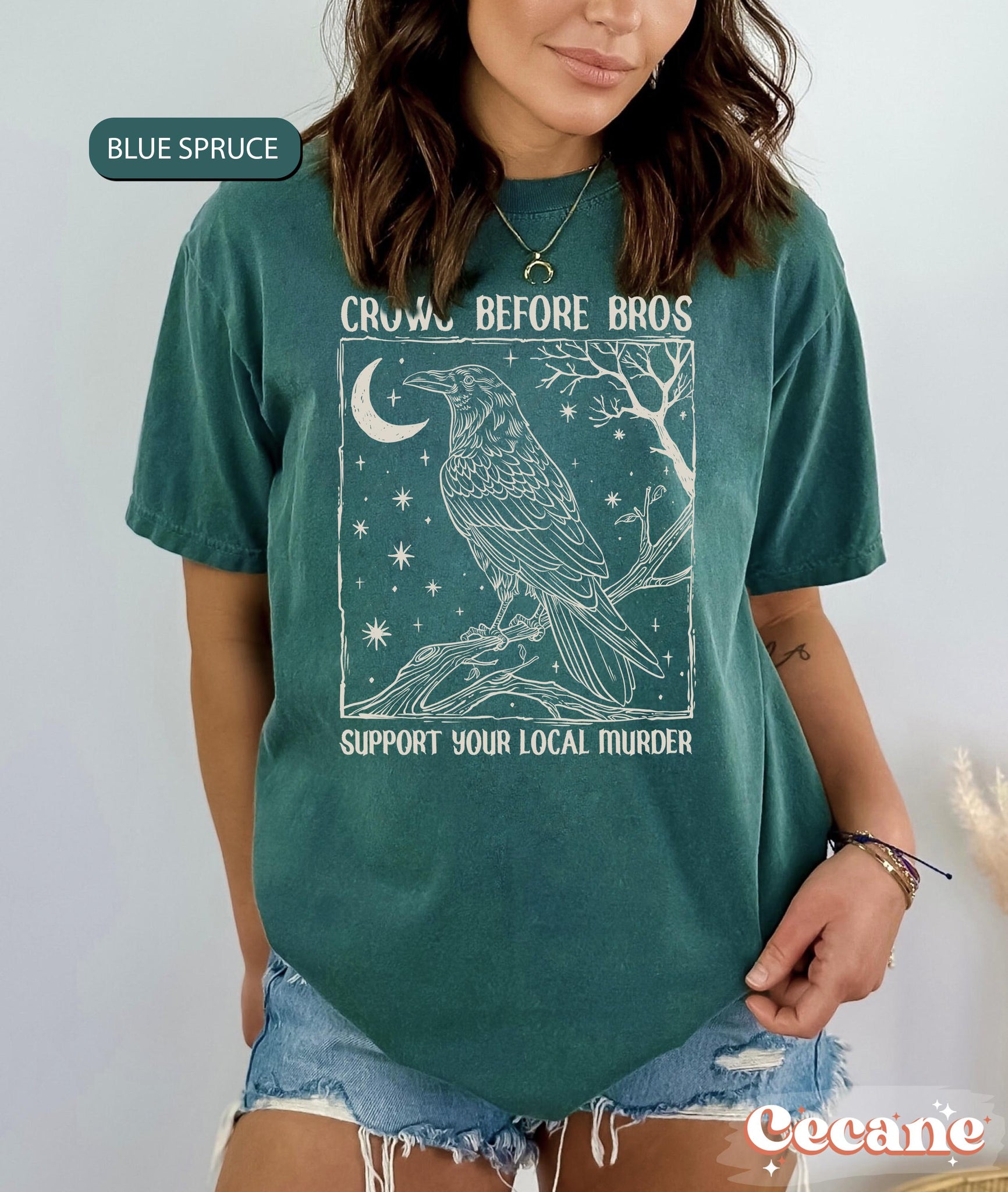 Funny Crows Before Bros Shirt, Support Your Local Murder T-shirt, Vintage Raven Shirt, Feminist Women Shirt Dark Academia Trendy Graphic Tee TD2308 01