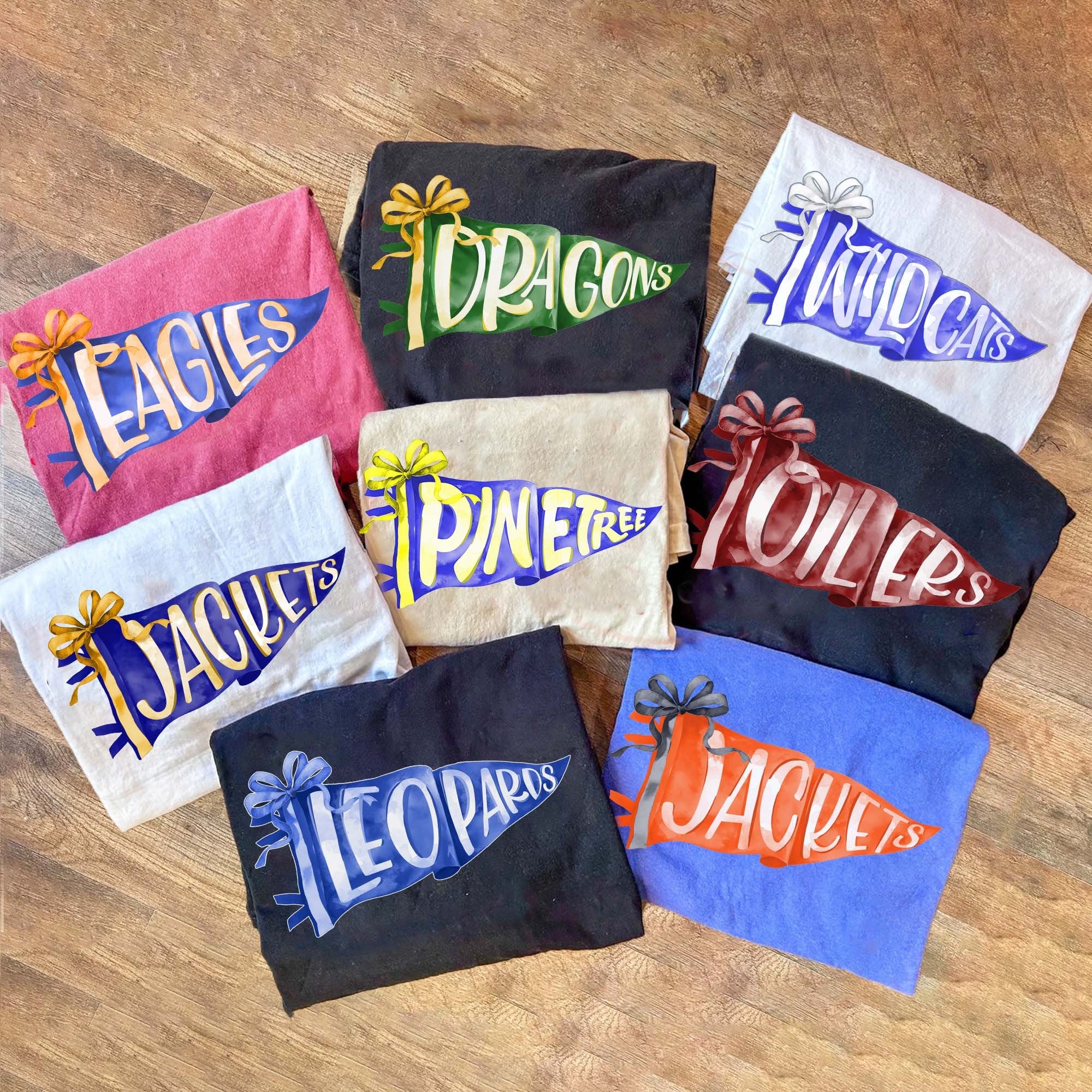 Custom Watercolor Pennants Flag Mascot Shirt, Girly Mascot shirt, School Spirit Shirt, Matching Team Tee, Personalized School Team SC1908 02