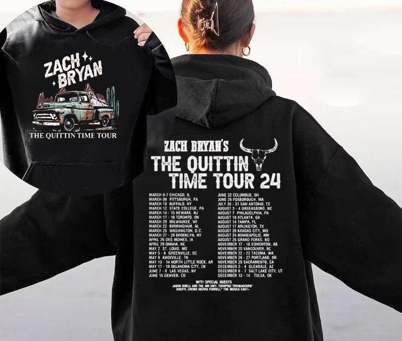 Zach Bryan Music 2side Hoodie, 2 Side Zach Bryan The Quittin Time Tour 2024 Merch Tee Graphic Sweatshirt, Zach Bryan Concert 2024 TD0509 15