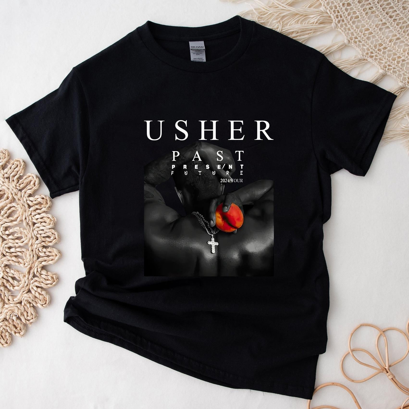 Usher Past Present Future 2024 Tour T-Shirt Merch for Women Men Unisex O-Neck Short Sleeve Tshirt For Fan MS1908 09