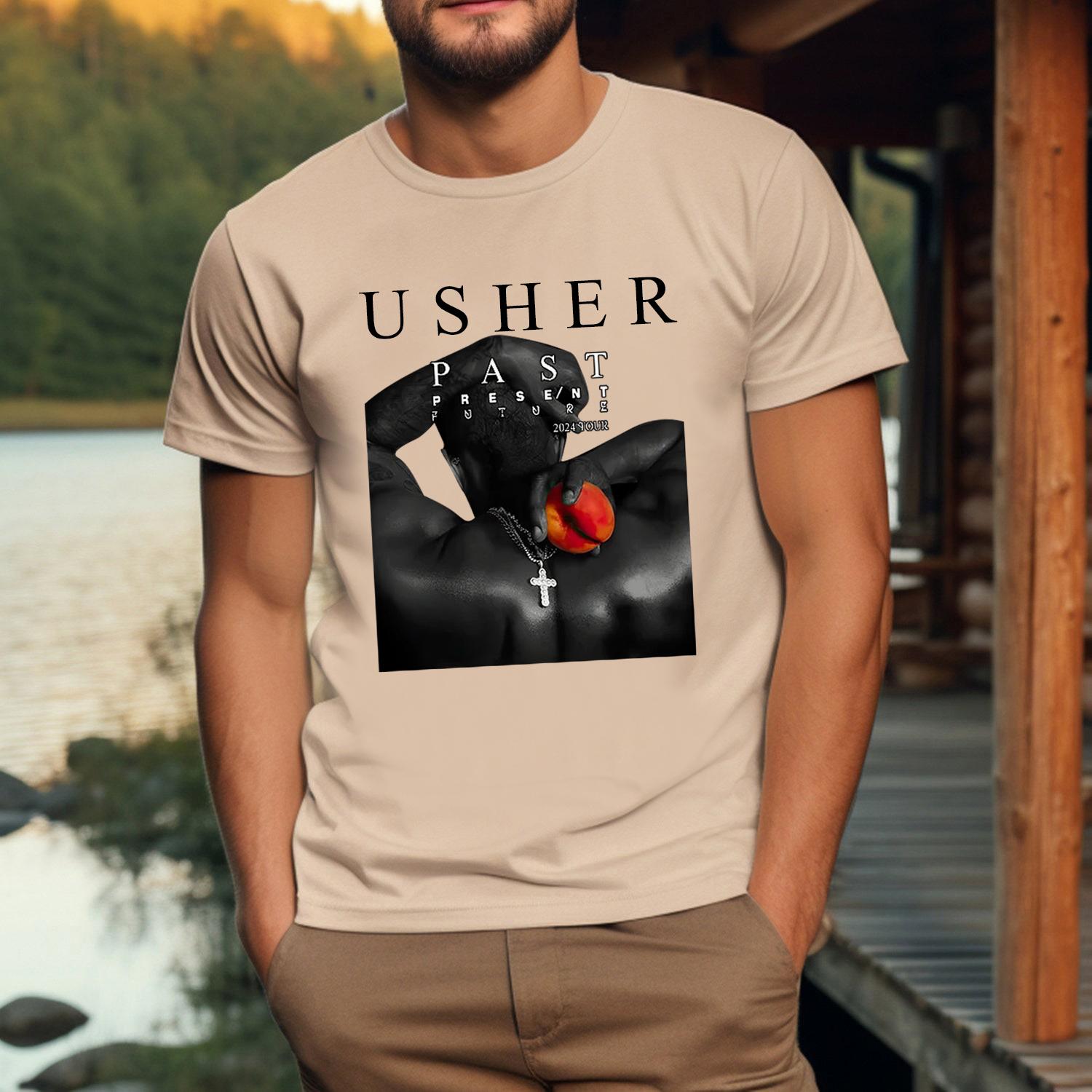 Usher Past Present Future 2024 Tour T-Shirt Merch for Women Men Unisex O-Neck Short Sleeve Tshirt For Fan MS1908 09