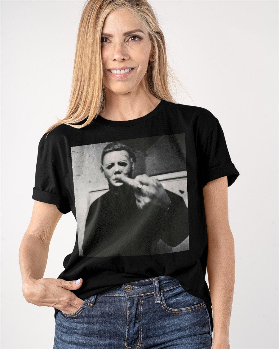 MICHEAL MYERS T-SHIRT, Michael Myers Halloween Middle Finger Horror Movie T-Shirt, Horror Movie Killers T-shirt, Horror Movie Tee HW2109