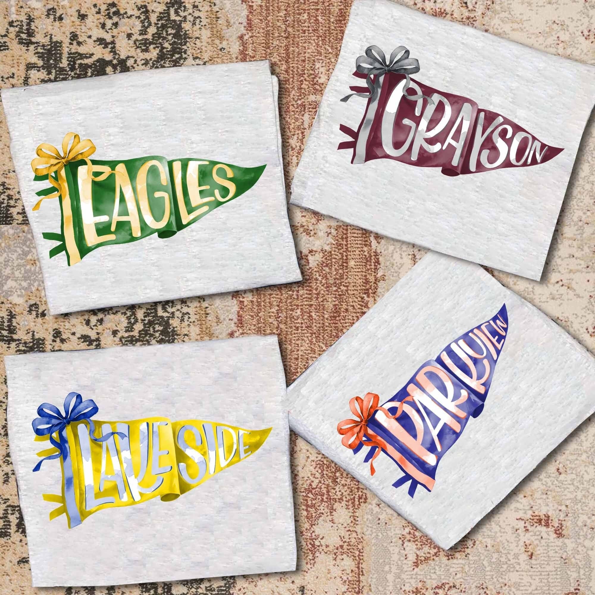 Custom Watercolor Pennants Flag Mascot Shirt, Girly Mascot shirt, School Spirit Shirt, Matching Team Tee, Personalized School Team SC1908 02