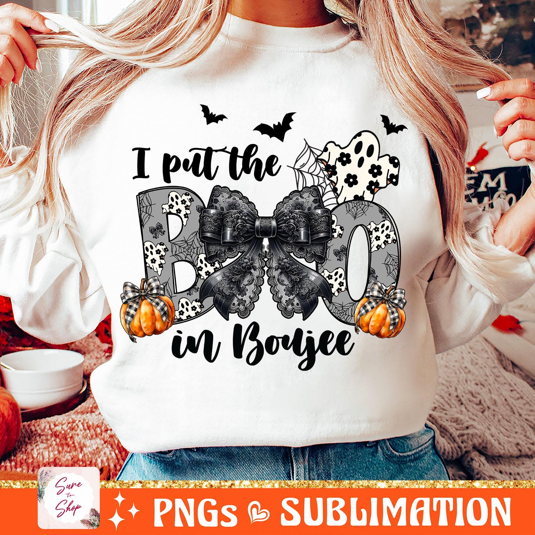 I Put The Boo in Boujee Ghost shirt, Coquette Halloween shirt, Ghost Sublimation Design, Spooky Season shirt, Pumpkin shirt, Halloween Mama shirt HW2208 14