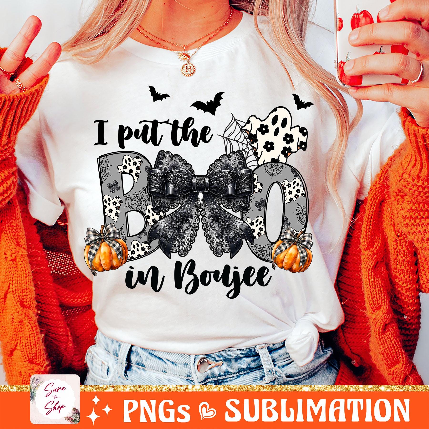 I Put The Boo in Boujee Ghost shirt, Coquette Halloween shirt, Ghost Sublimation Design, Spooky Season shirt, Pumpkin shirt, Halloween Mama shirt HW2208 14