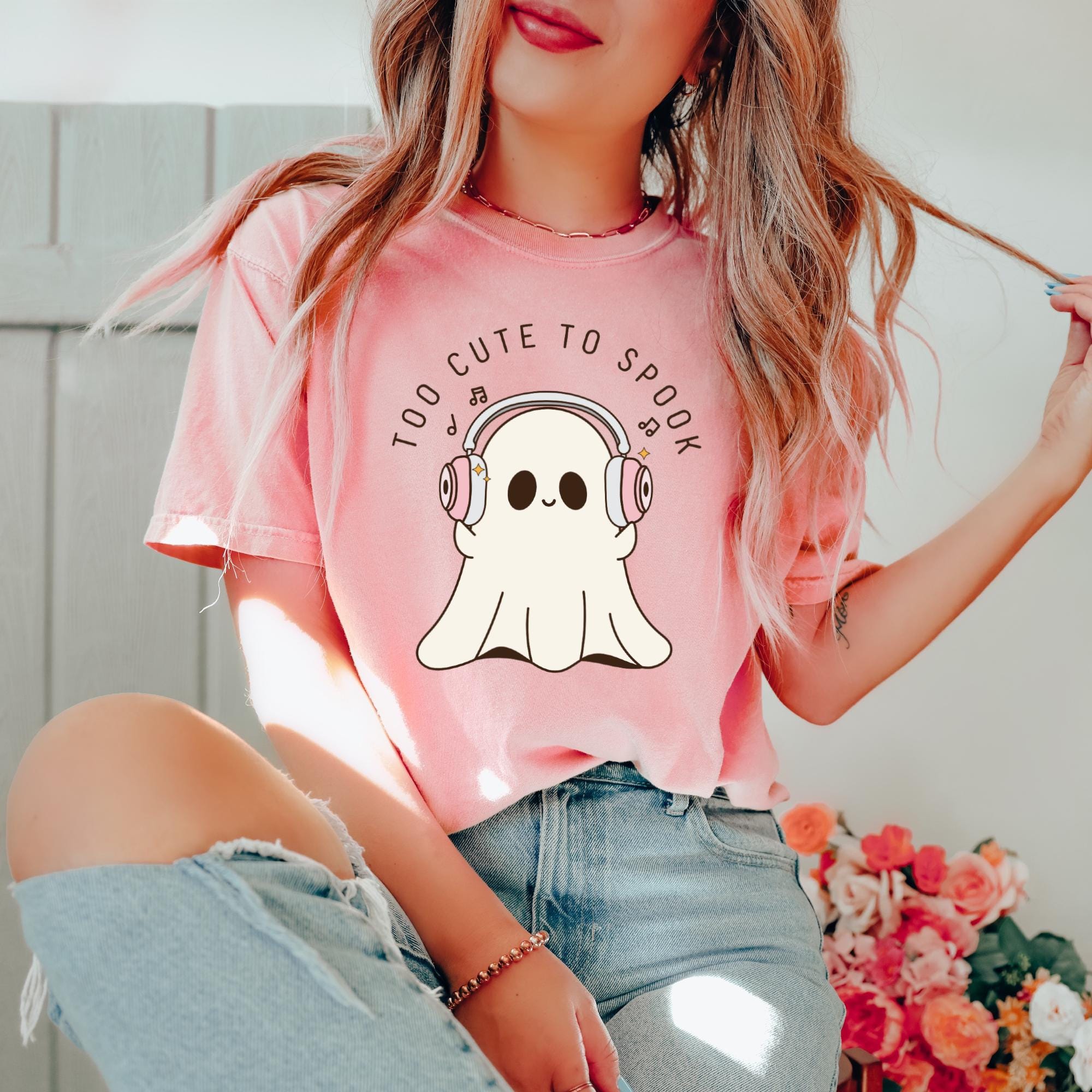 Cute Ghost Shirt, Too Cute to Spook Shirt, Ghost with Headphones, Music Lover Ghost Shirt,Halloween Ghosts Shirt, Vintage Ghost Shirt,Boujee ghost Shirt HW1908 18