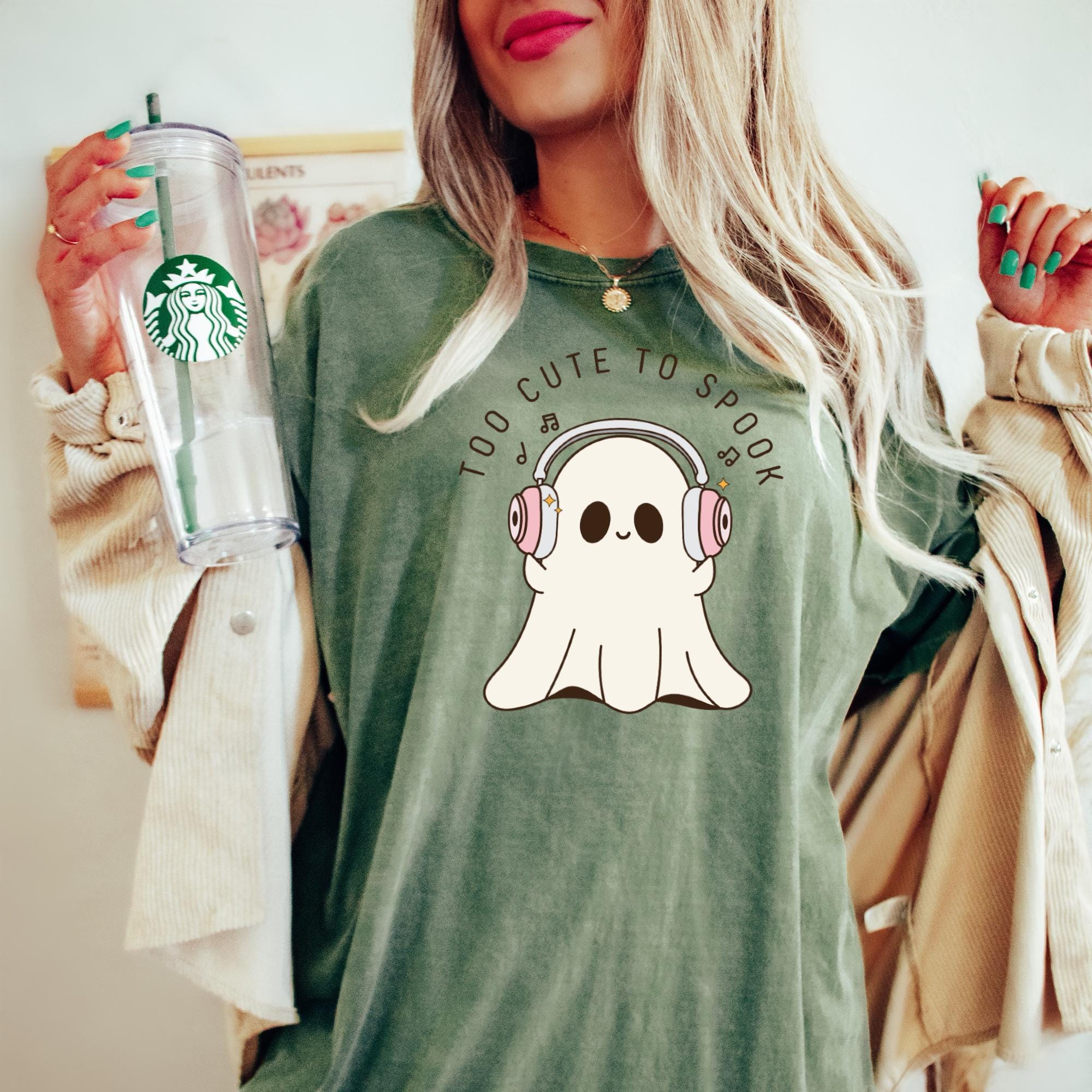 Cute Ghost Shirt, Too Cute to Spook Shirt, Ghost with Headphones, Music Lover Ghost Shirt,Halloween Ghosts Shirt, Vintage Ghost Shirt,Boujee ghost Shirt HW1908 18