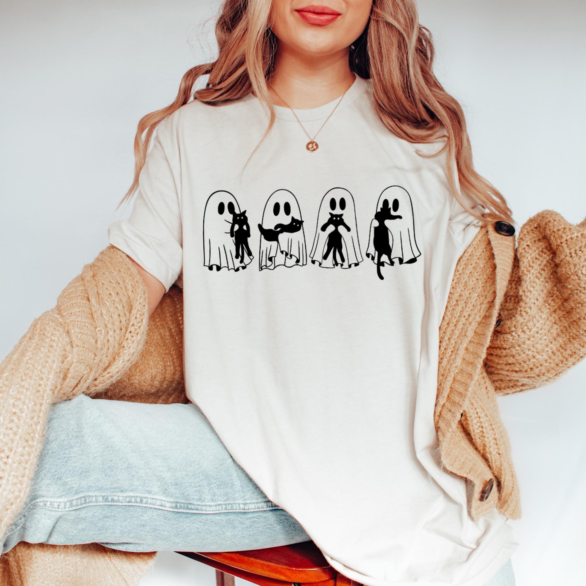 Ghosts with Cat Shirt, Cute Halloween Ghosts Shirt, Cat Lover Ghost Shirt, Halloween Cat Mom Shirt,Spooky Season Cats Shirt,Cat Person Shirt,Spooky Vibe HW1908 16