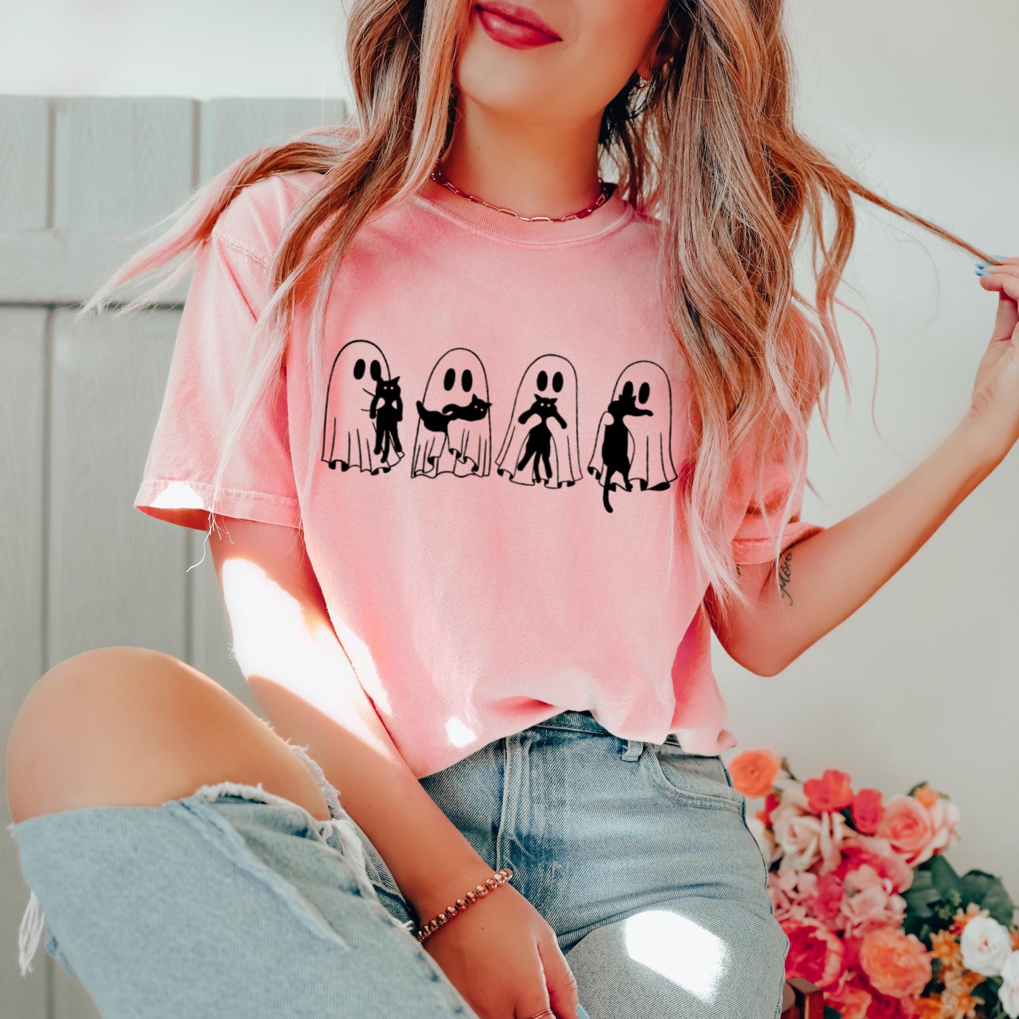 Ghosts with Cat Shirt, Cute Halloween Ghosts Shirt, Cat Lover Ghost Shirt, Halloween Cat Mom Shirt,Spooky Season Cats Shirt,Cat Person Shirt,Spooky Vibe HW1908 16
