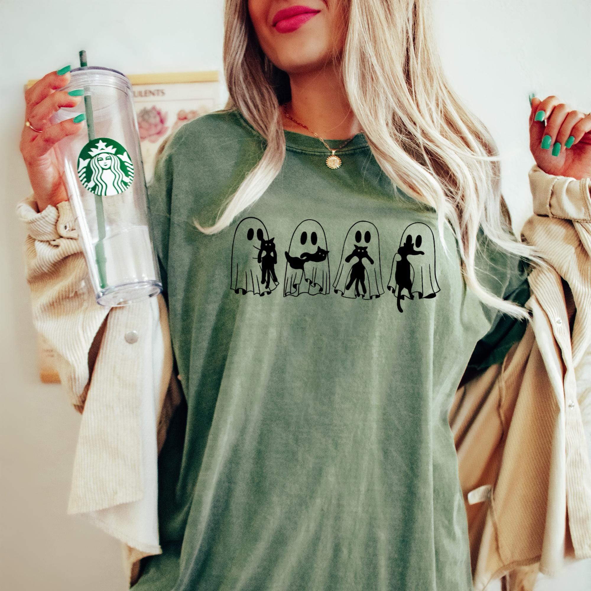 Ghosts with Cat Shirt, Cute Halloween Ghosts Shirt, Cat Lover Ghost Shirt, Halloween Cat Mom Shirt,Spooky Season Cats Shirt,Cat Person Shirt,Spooky Vibe HW1908 16