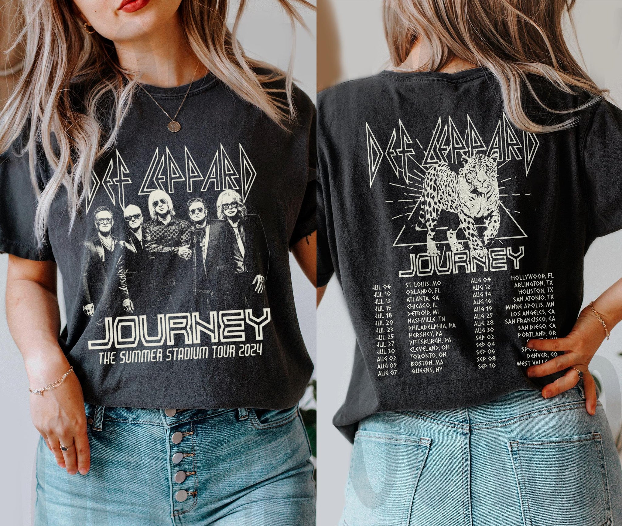 Vintage Def-Leppard And Journey Summer Stadium Tour 2024 s Shirt, Rock Music Mercch, Def Leppard And Journey Merch.