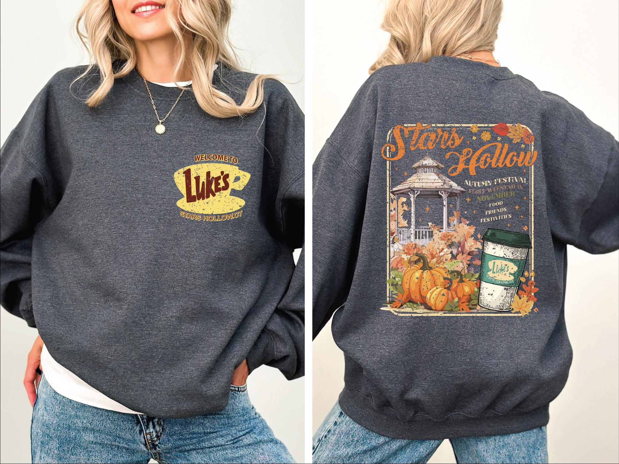 Stars Hollow Sweatshirt ,Stars Hollow Where You Lead I Will Follow Sweater, Back and Front Stars Hollow Sweatshirt, Lukes Diner Sweater TD1609 08