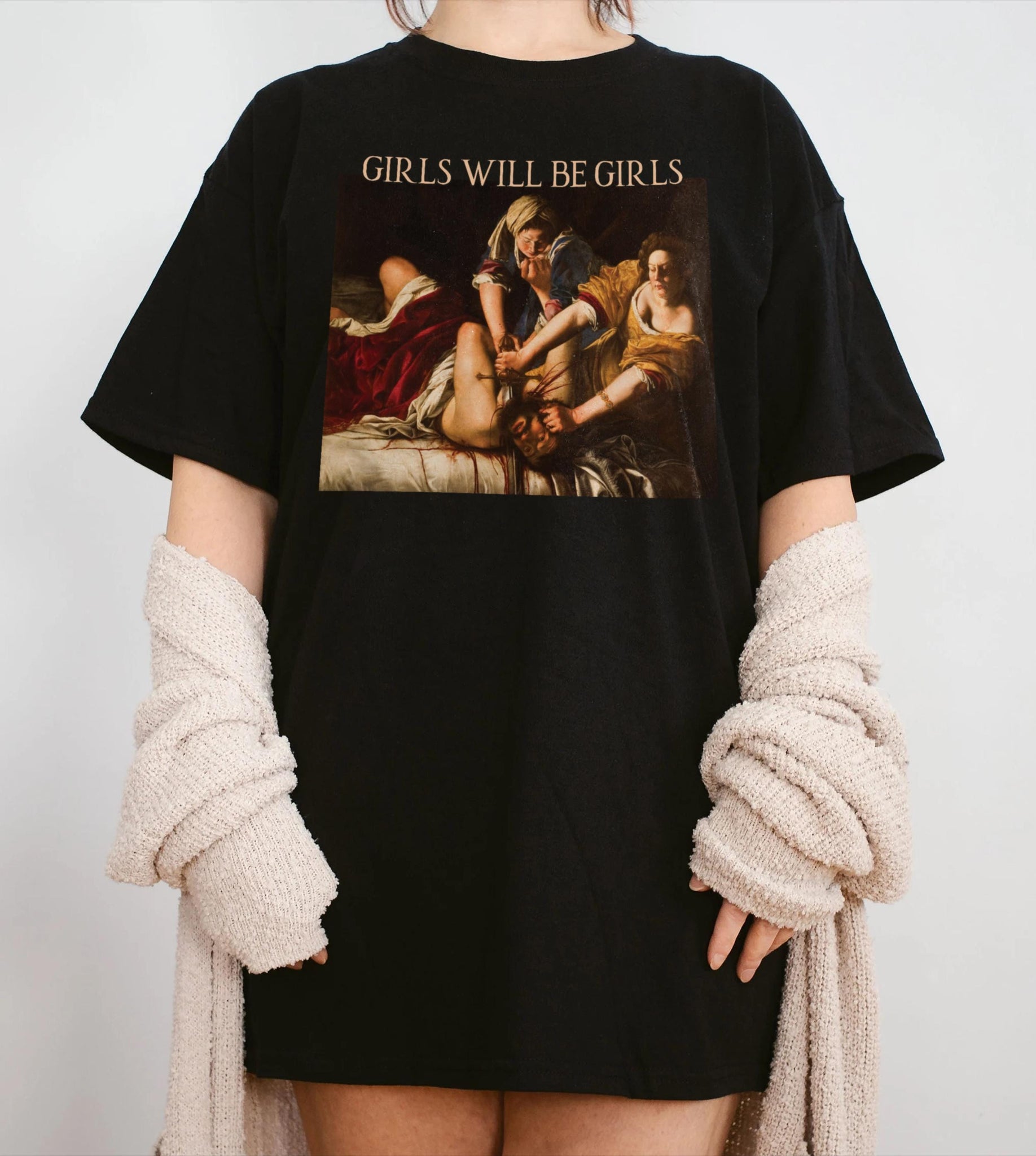 Girls Will Be Girls Boxy Shirt, Judith beheading Holofernes Crop Tee, Unhinged Feminist, Girl Power, Burn the Patriarchy,Girls Will Be Girls TD3008 03