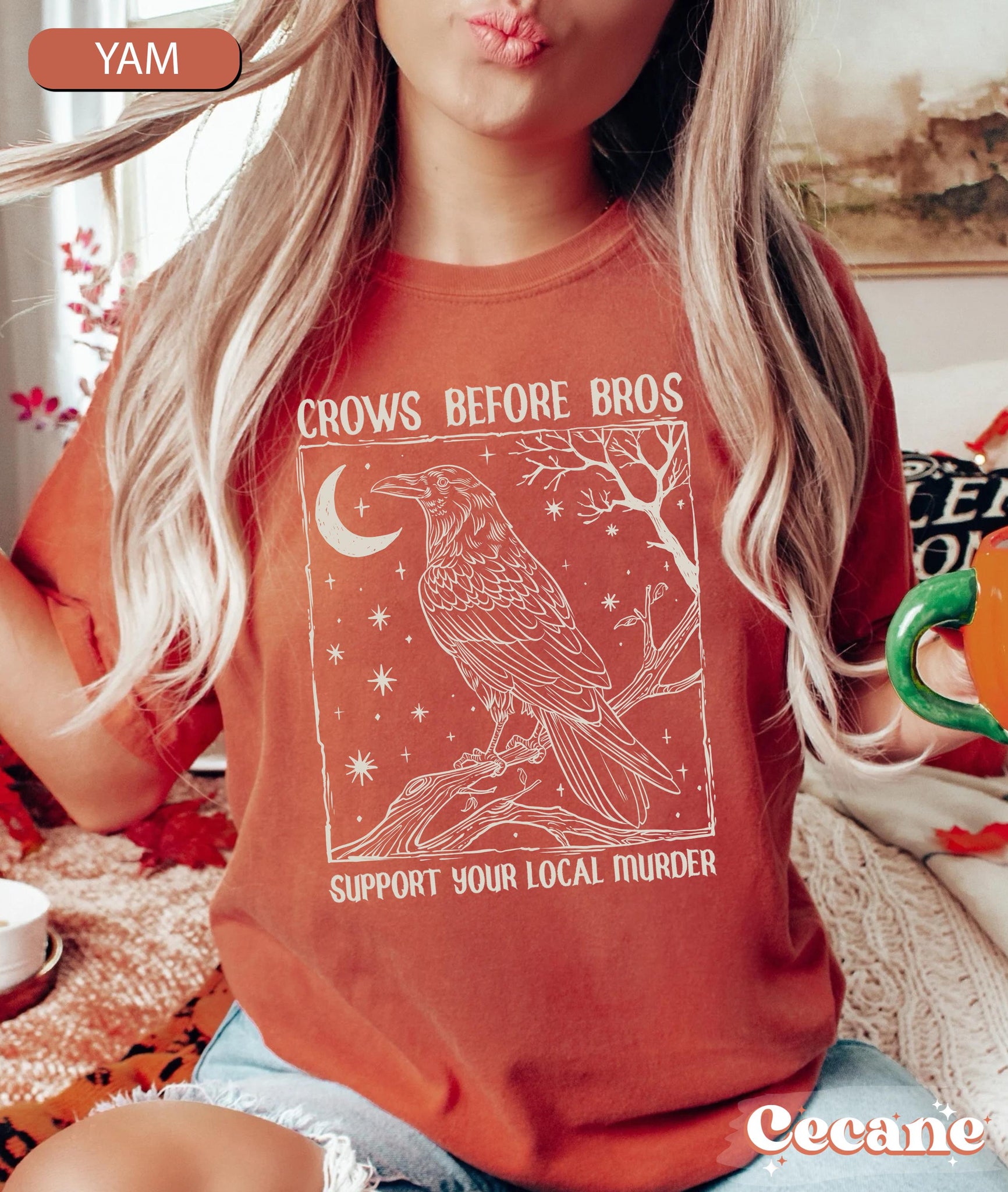 Funny Crows Before Bros Shirt, Support Your Local Murder T-shirt, Vintage Raven Shirt, Feminist Women Shirt Dark Academia Trendy Graphic Tee TD2308 01