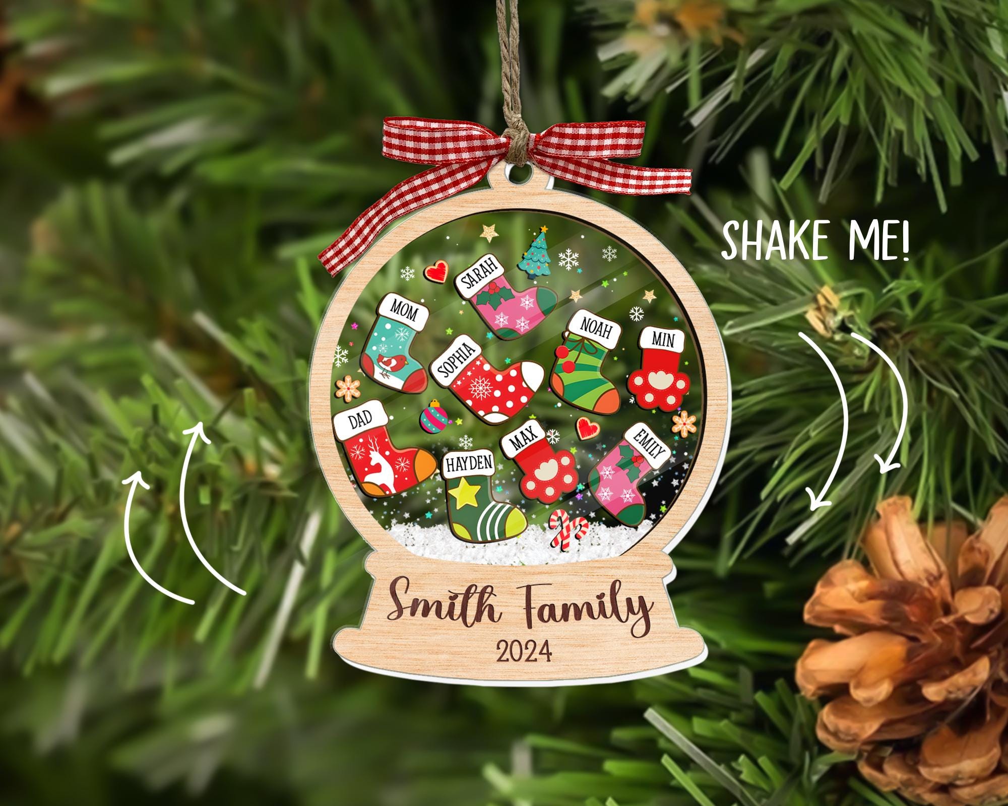 Custom Stocking Family Shaker Ornament, Personalized Family Christmas Ornament 2024, 4D Shaker Ornament, Family and Pet Ornament Keepsake ORN0810