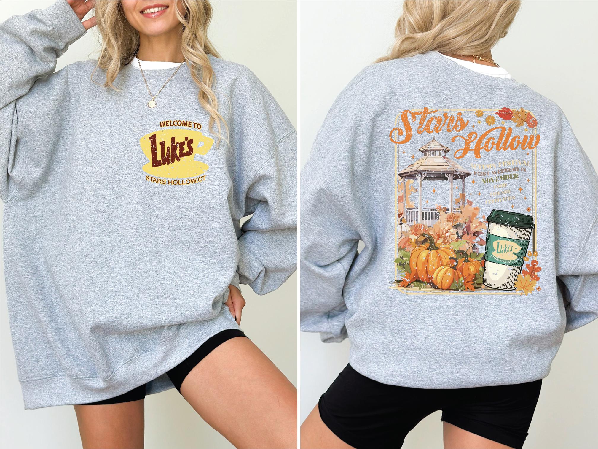 Stars Hollow Sweatshirt ,Stars Hollow Where You Lead I Will Follow Sweater, Back and Front Stars Hollow Sweatshirt, Lukes Diner Sweater TD1609 08