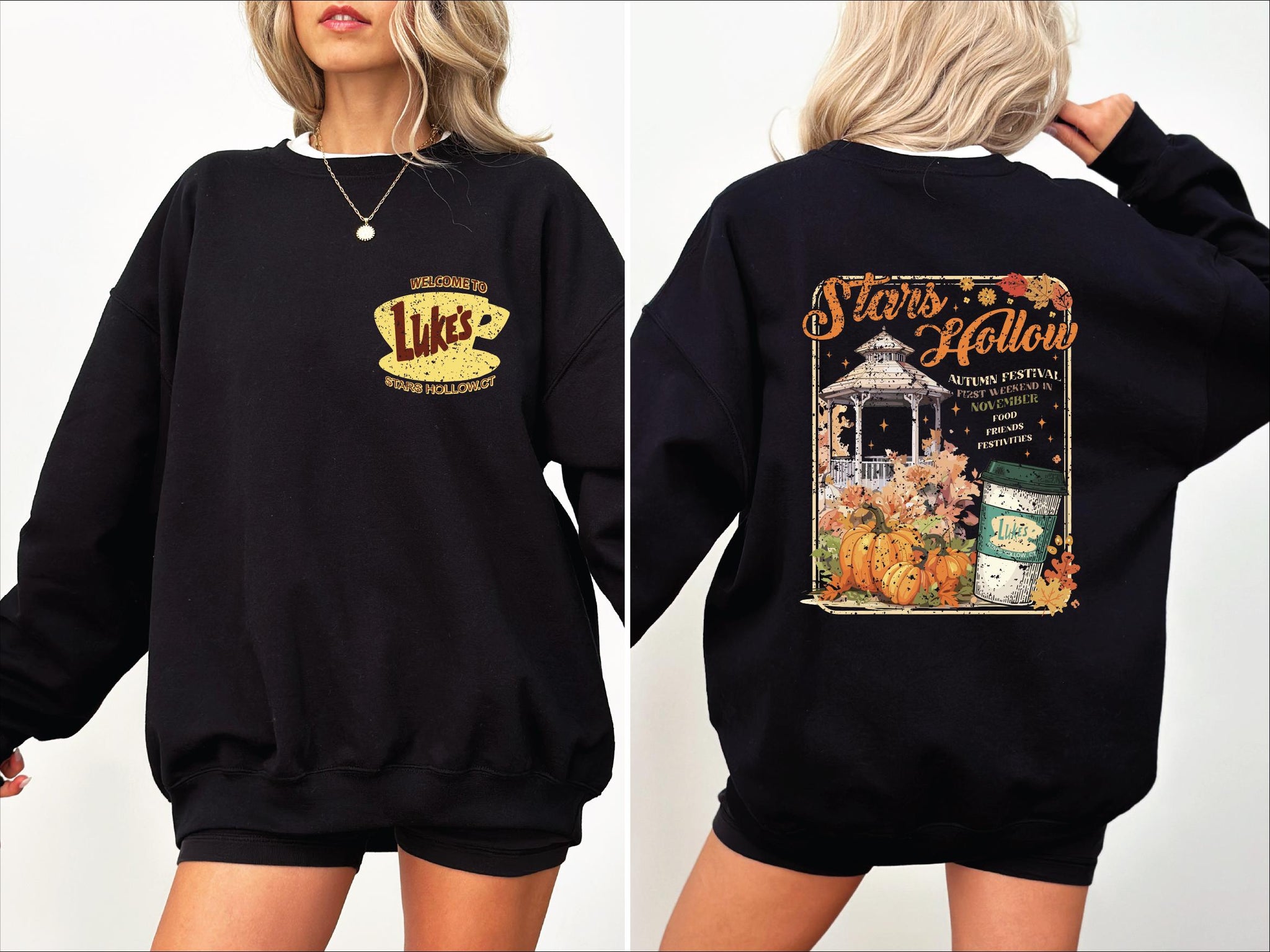 Stars Hollow Sweatshirt ,Stars Hollow Where You Lead I Will Follow Sweater, Back and Front Stars Hollow Sweatshirt, Lukes Diner Sweater TD1609 08