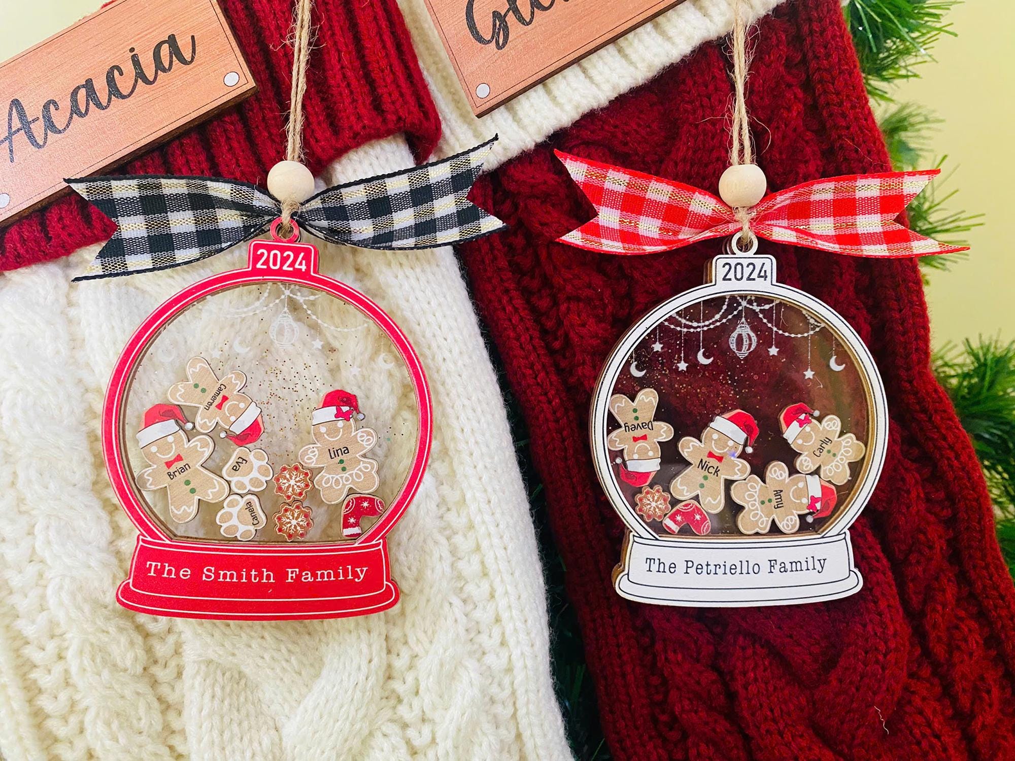 Personalized Gingerbread Family Ornament, Custom Family Christmas Ornament 2024, 4D Shake Customized Cookie Gingerbread Family Ornament Gift ORN0810