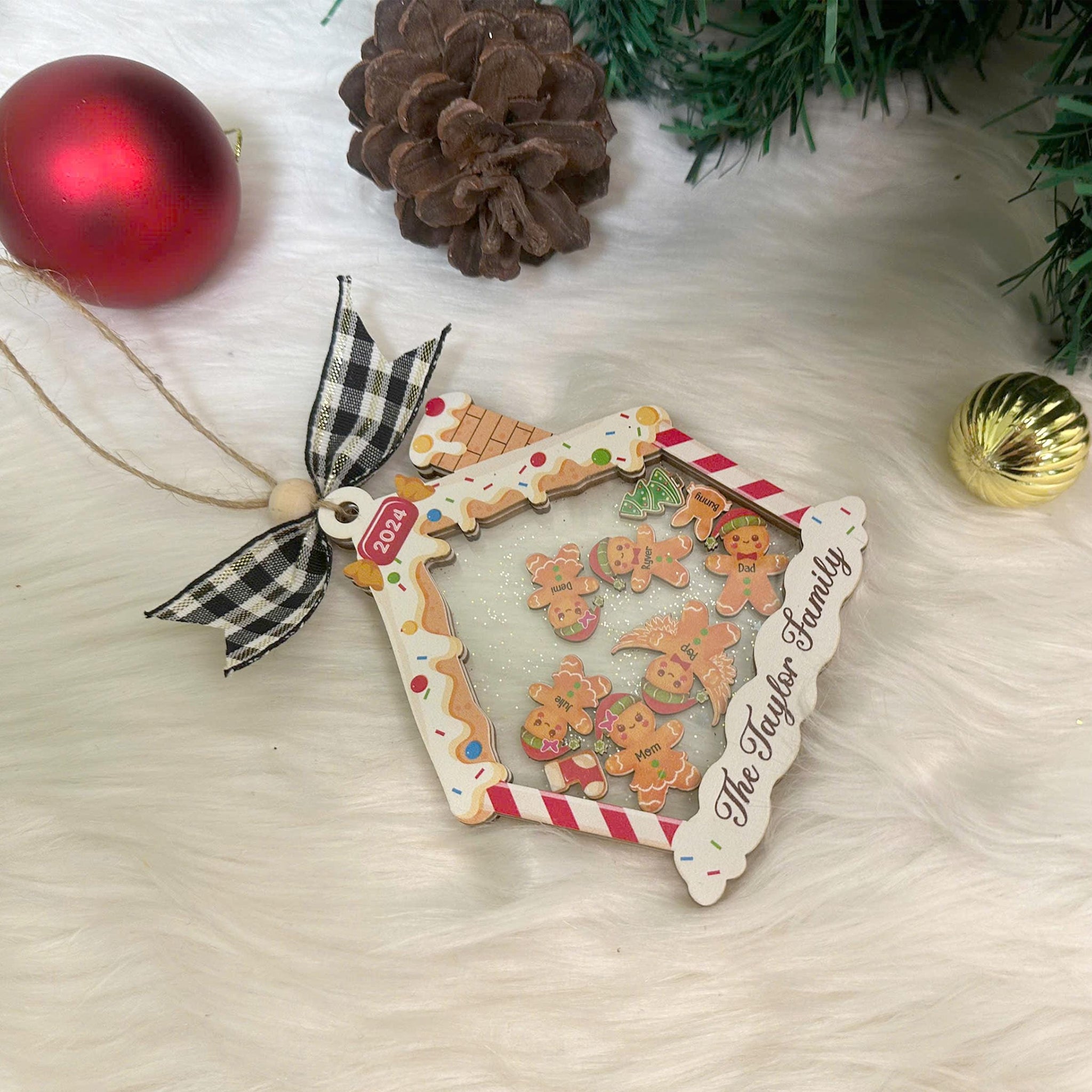 Custom Gingerbread With Hat House Family Ornament 2024, Personalized Family Ornament, Family Christmas ornament, 4D Shake Christmas Ornament ORN0810