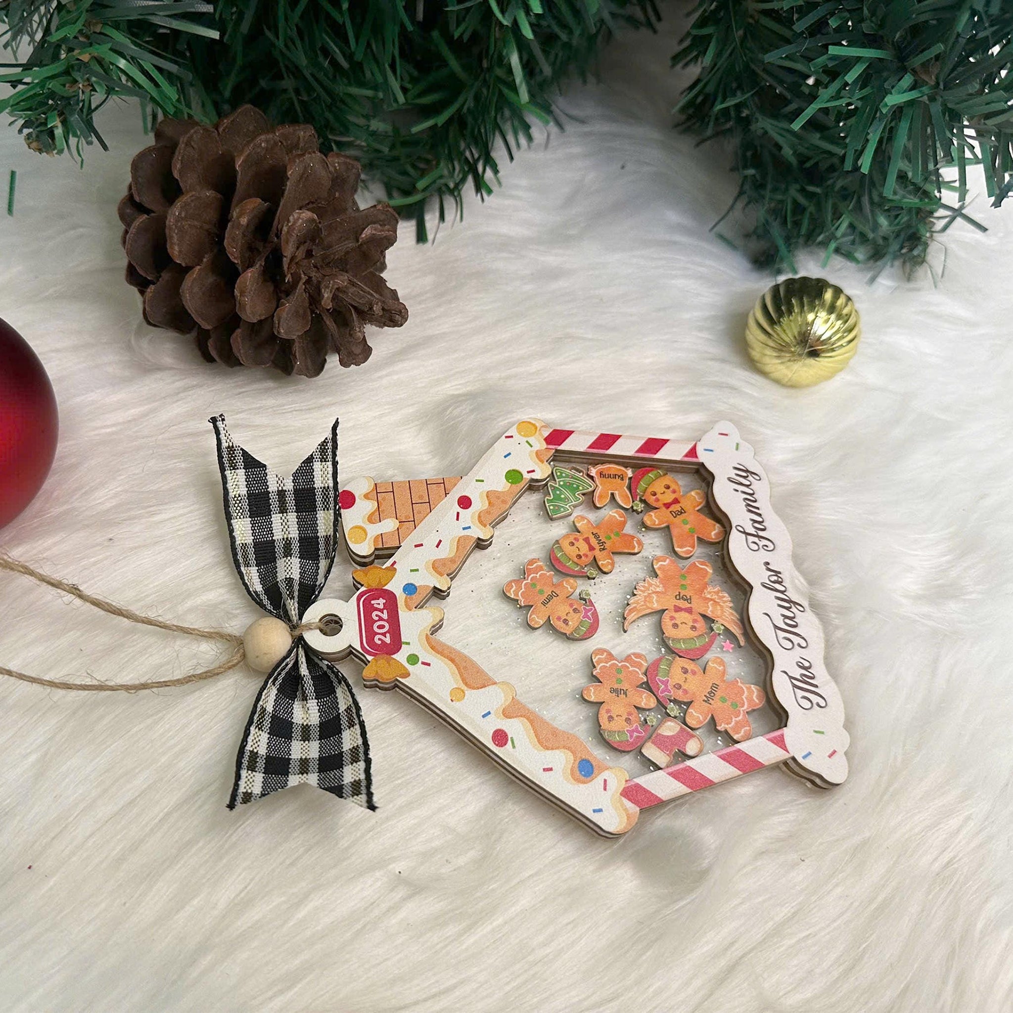 Custom Gingerbread With Hat House Family Ornament 2024, Personalized Family Ornament, Family Christmas ornament, 4D Shake Christmas Ornament ORN0810