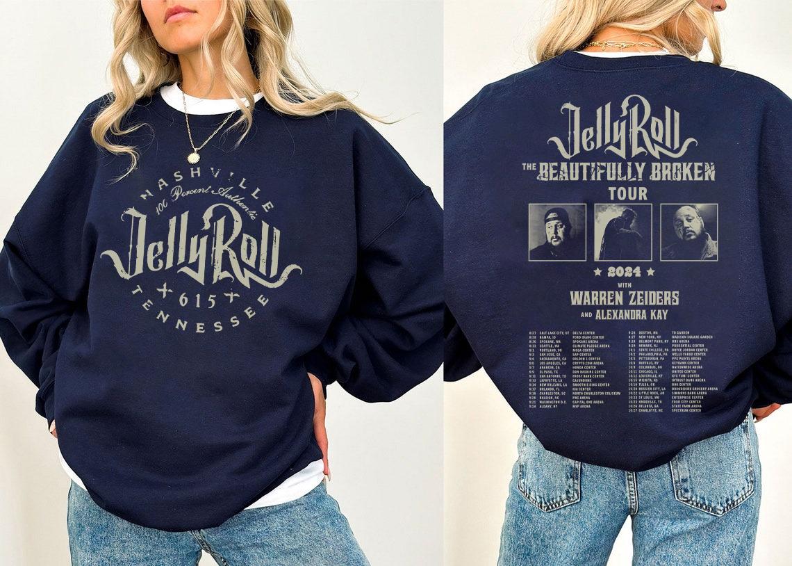 Jelly Roll The Beautifully Broken Tour 2024 2 side Shirt,Jelly Roll 2024 Concert Tee,Jelly Roll Shirt, Country Music Shirt, Gift For Fan Tee TD1709
