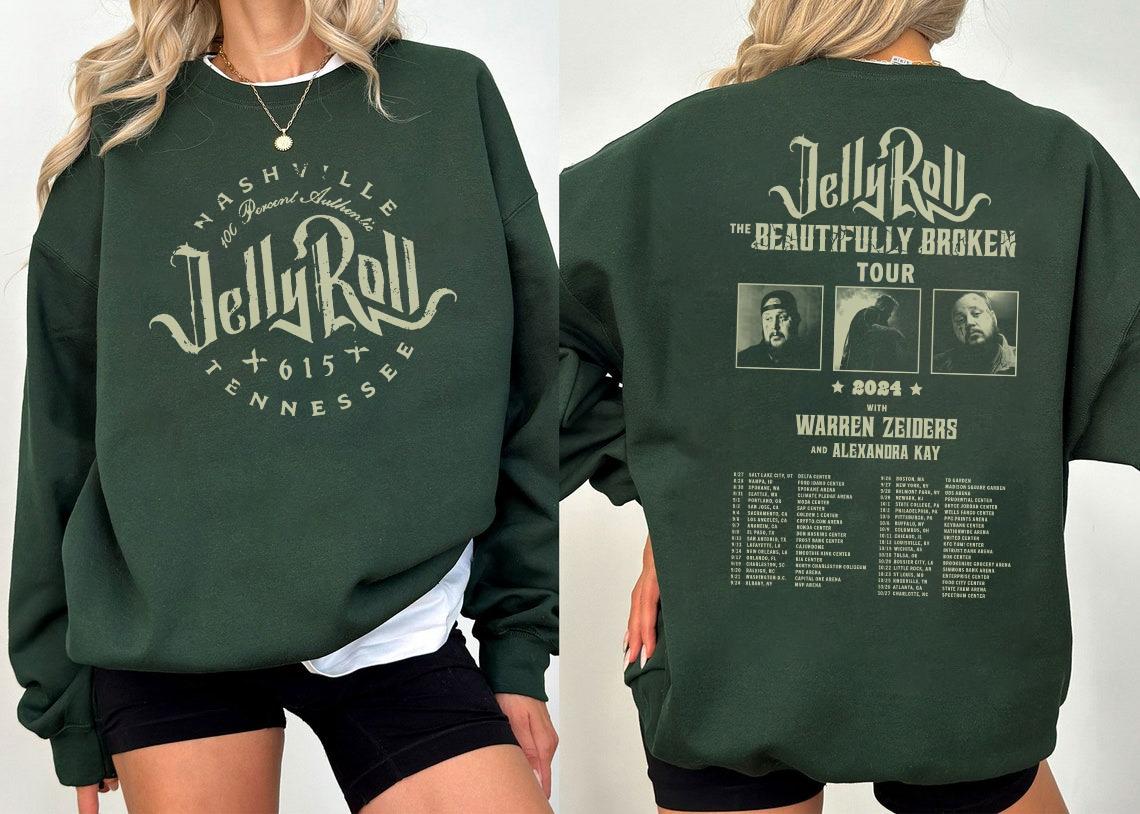 Jelly Roll The Beautifully Broken Tour 2024 2 side Shirt,Jelly Roll 2024 Concert Tee,Jelly Roll Shirt, Country Music Shirt, Gift For Fan Tee TD1709