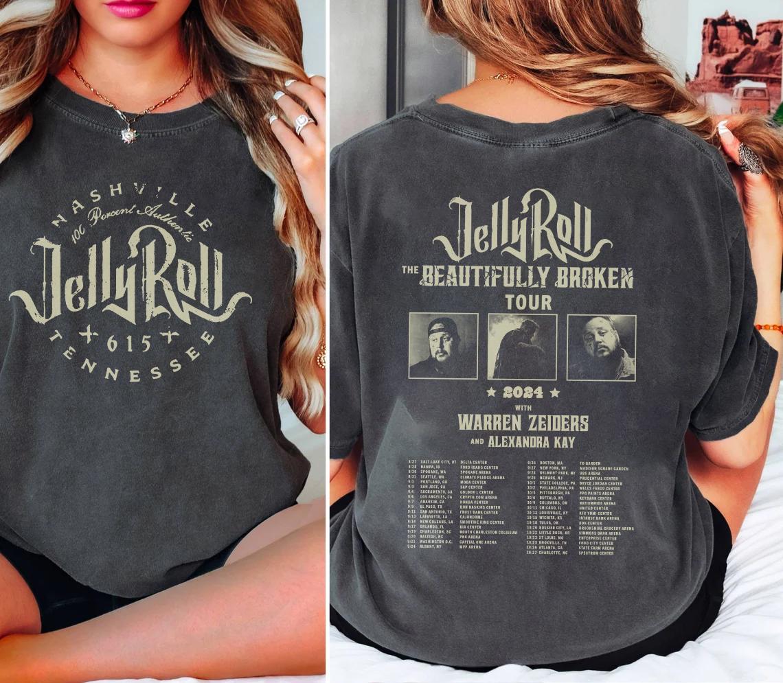 Jelly Roll The Beautifully Broken Tour 2024 2 side Shirt,Jelly Roll 2024 Concert Tee,Jelly Roll Shirt, Country Music Shirt, Gift For Fan Tee TD1709