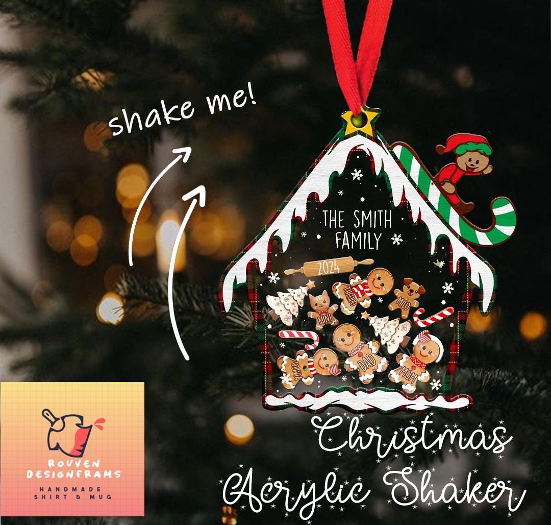 Cute Gingerbread Family Christmas Ornament, Personalized Family With Pets Ornament 2024, 4D Customized Snowman Ornament Gift for Christmas ORN0810