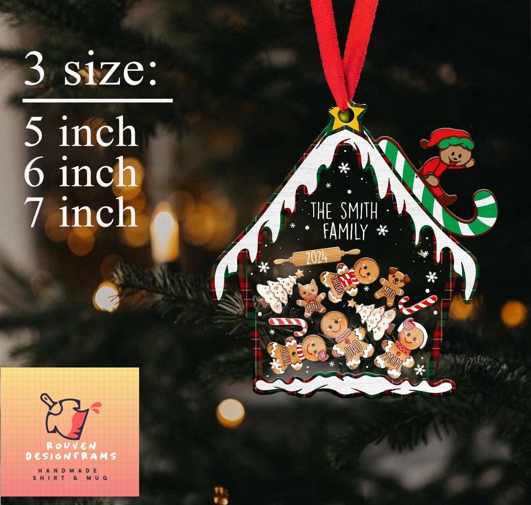 Cute Gingerbread Family Christmas Ornament, Personalized Family With Pets Ornament 2024, 4D Customized Snowman Ornament Gift for Christmas ORN0810