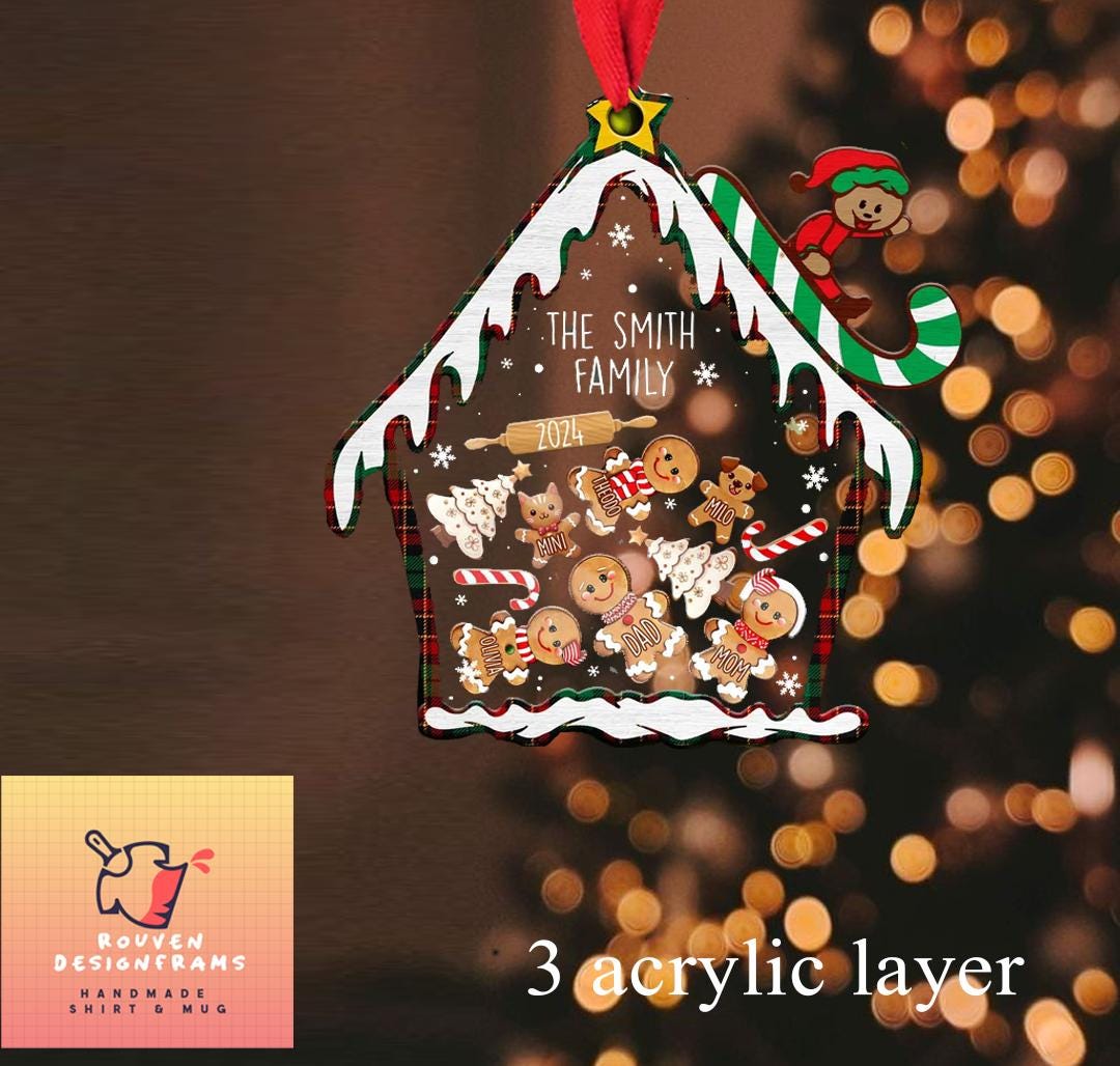 Cute Gingerbread Family Christmas Ornament, Personalized Family With Pets Ornament 2024, 4D Customized Snowman Ornament Gift for Christmas ORN0810