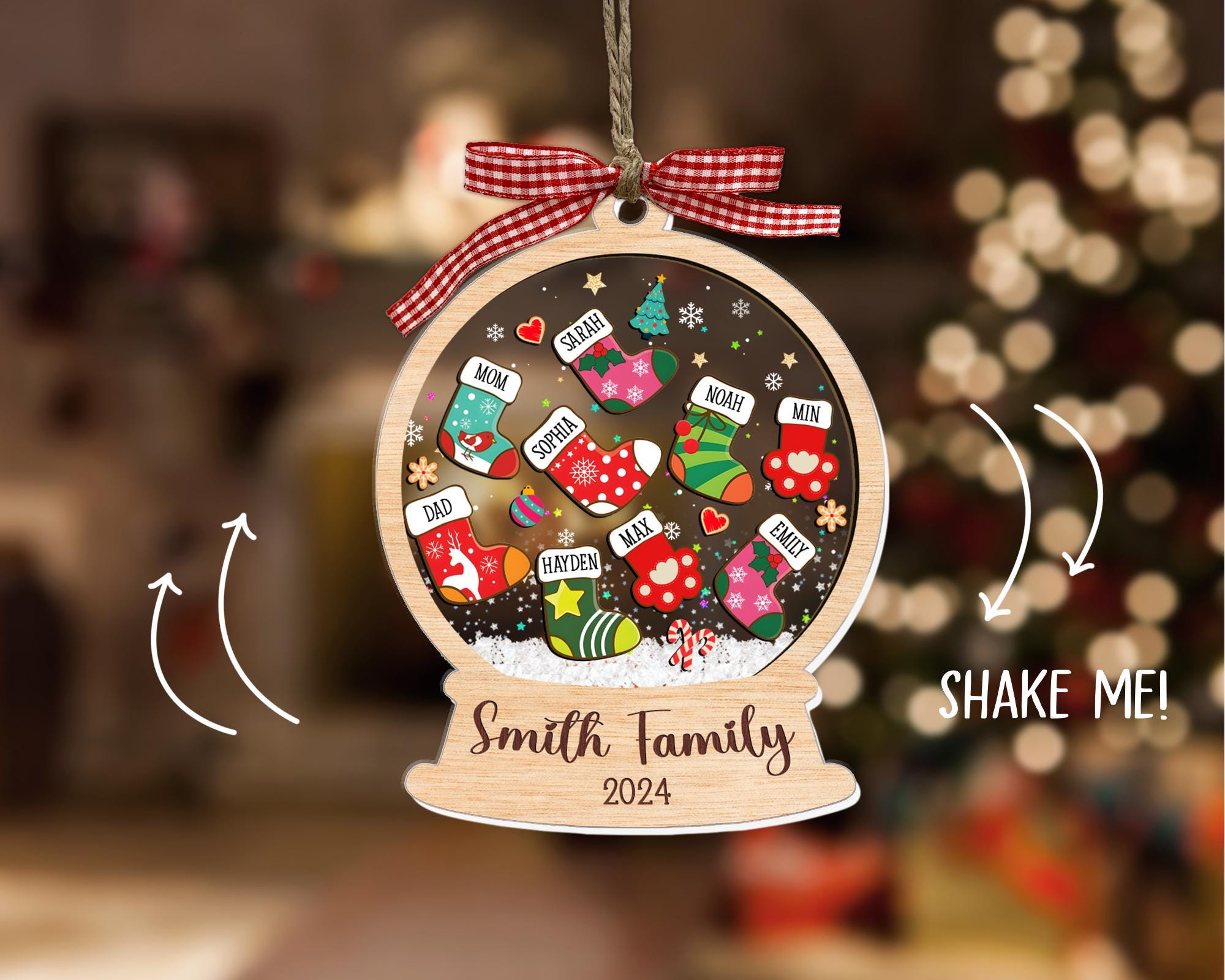 Custom Stocking Family Shaker Ornament, Personalized Family Christmas Ornament 2024, 4D Shaker Ornament, Family and Pet Ornament Keepsake ORN0810