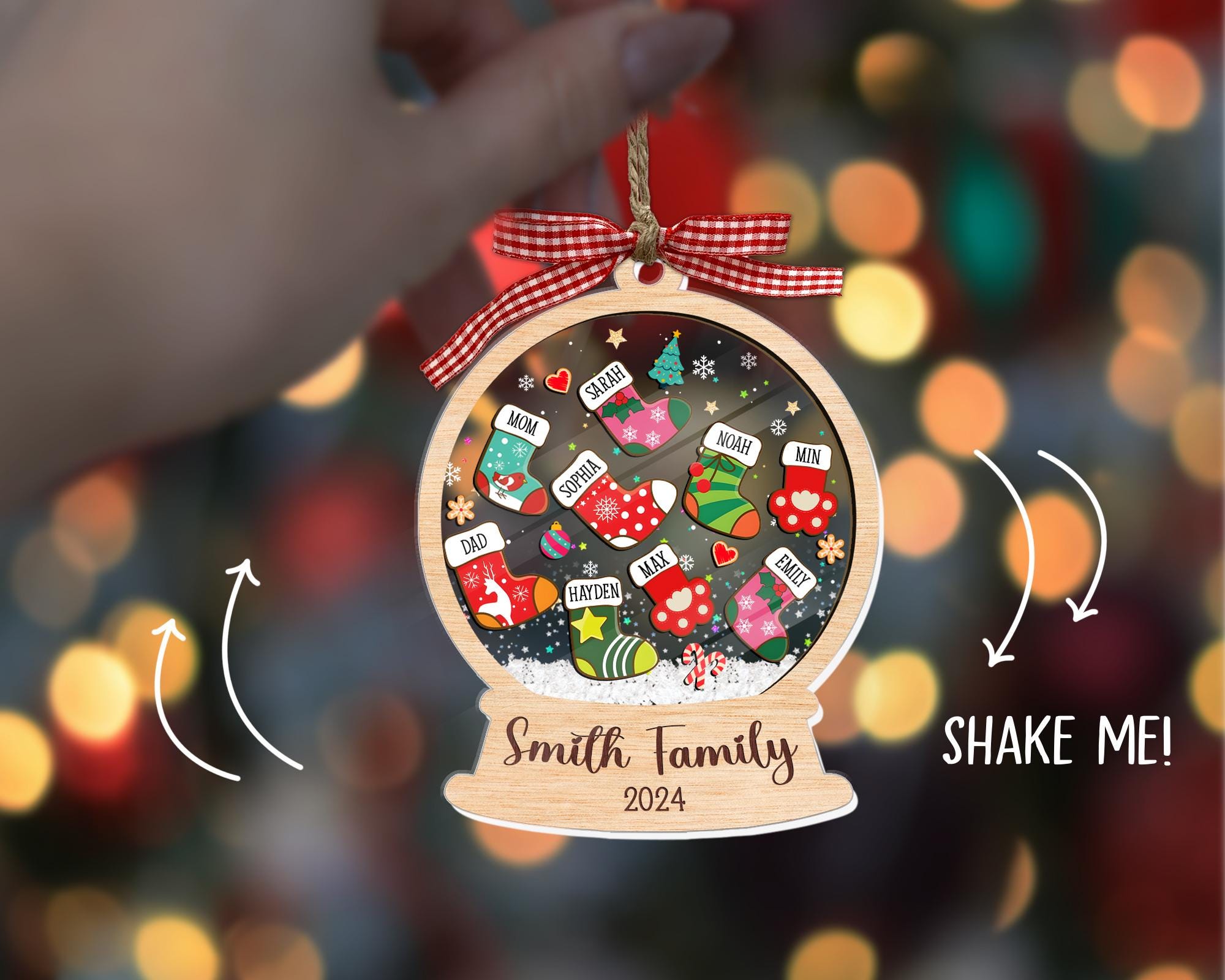 Custom Stocking Family Shaker Ornament, Personalized Family Christmas Ornament 2024, 4D Shaker Ornament, Family and Pet Ornament Keepsake ORN0810