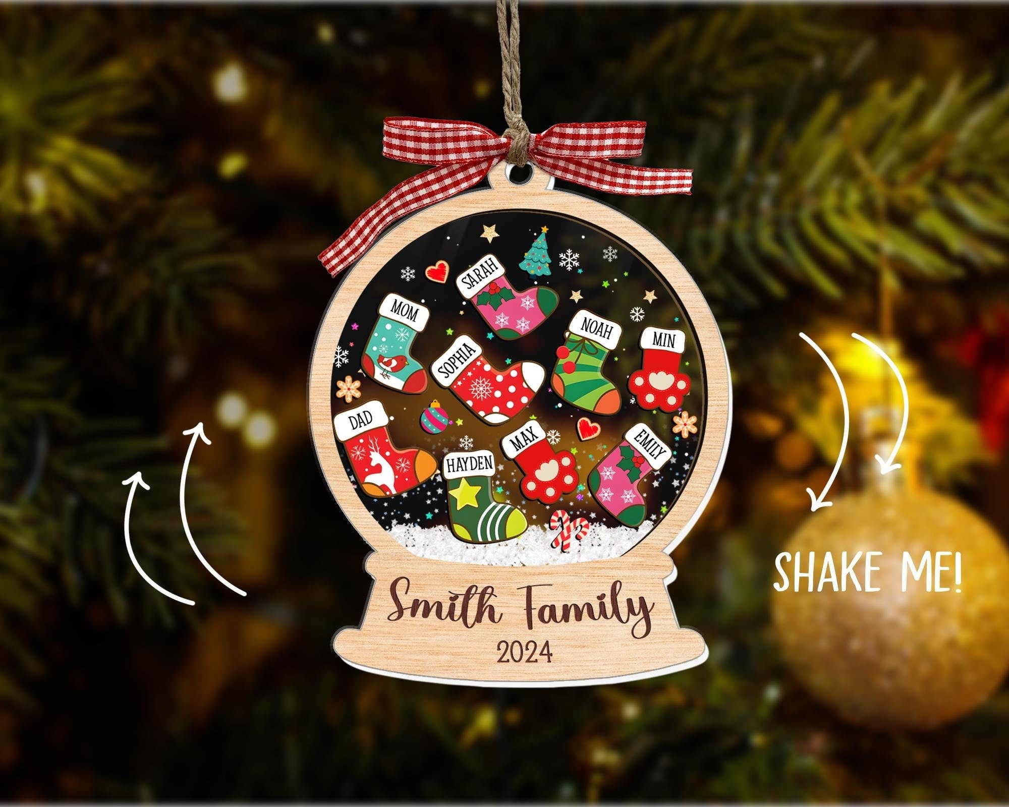 Custom Stocking Family Shaker Ornament, Personalized Family Christmas Ornament 2024, 4D Shaker Ornament, Family and Pet Ornament Keepsake ORN0810