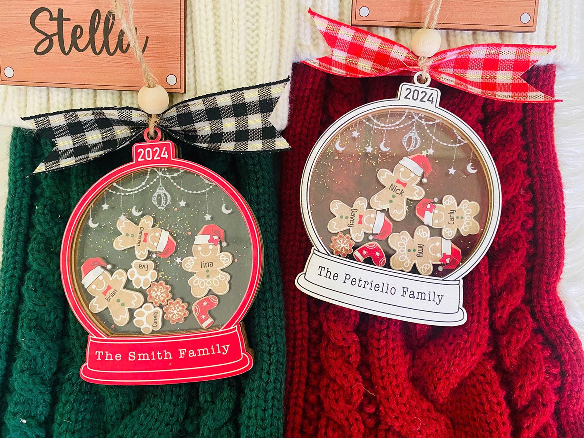 Personalized Gingerbread Family Ornament, Custom Family Christmas Ornament 2024, 4D Shake Customized Cookie Gingerbread Family Ornament Gift ORN0810