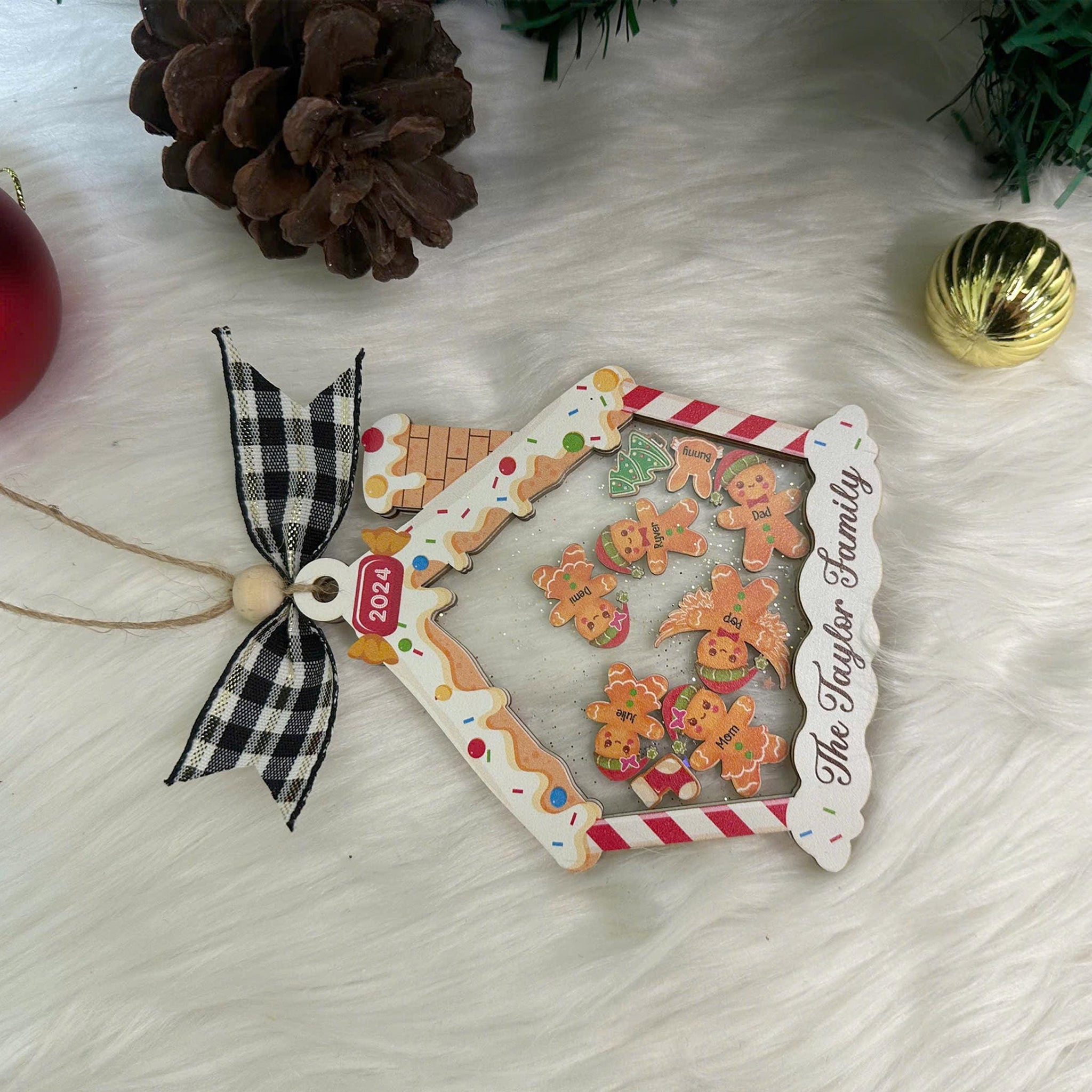 Custom Gingerbread With Hat House Family Ornament 2024, Personalized Family Ornament, Family Christmas ornament, 4D Shake Christmas Ornament ORN0810