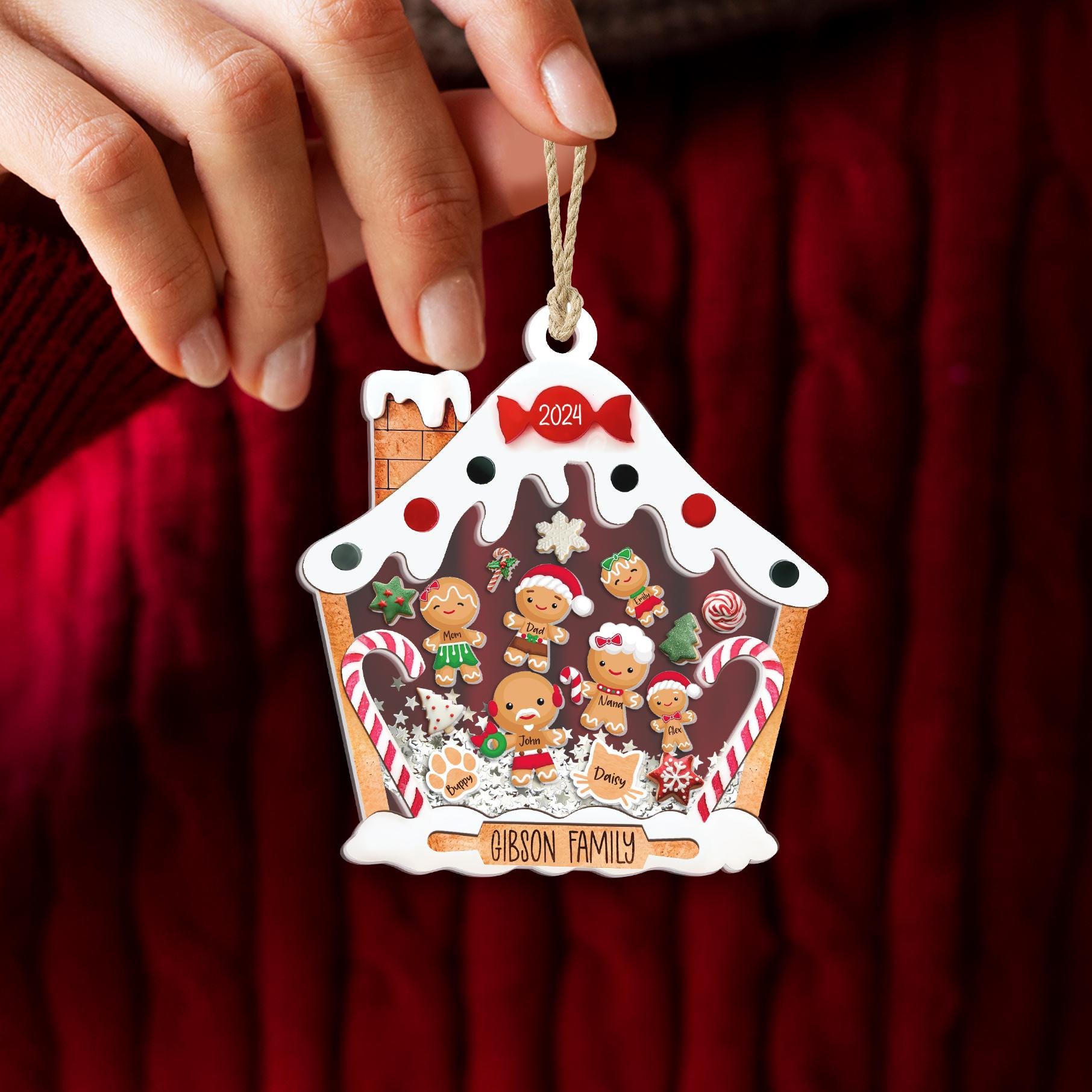Personalized Gingerbread Family Christmas Ornament With Pets | Custom Family Ornament 2024 | 4D Family Shake Ornament | Family Name Ornament ORN0810