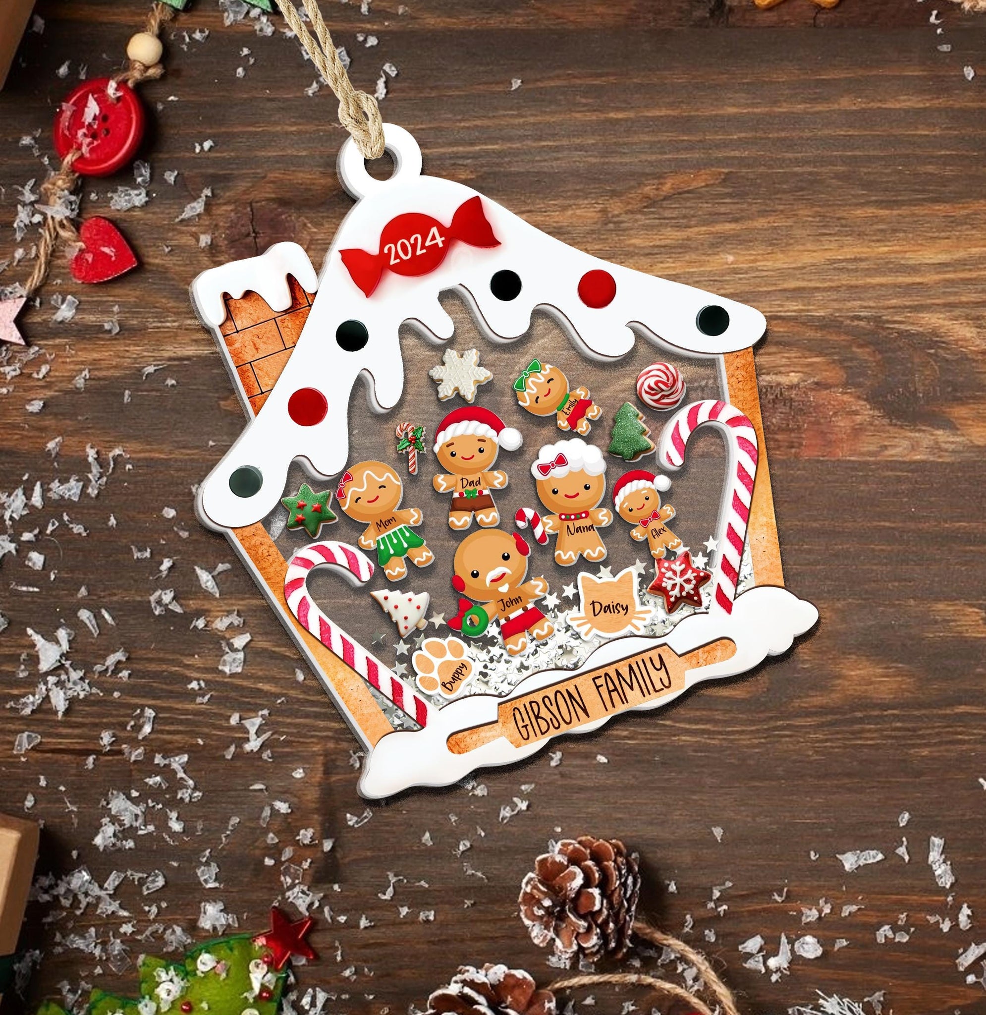 Personalized Gingerbread Family Christmas Ornament With Pets | Custom Family Ornament 2024 | 4D Family Shake Ornament | Family Name Ornament ORN0810