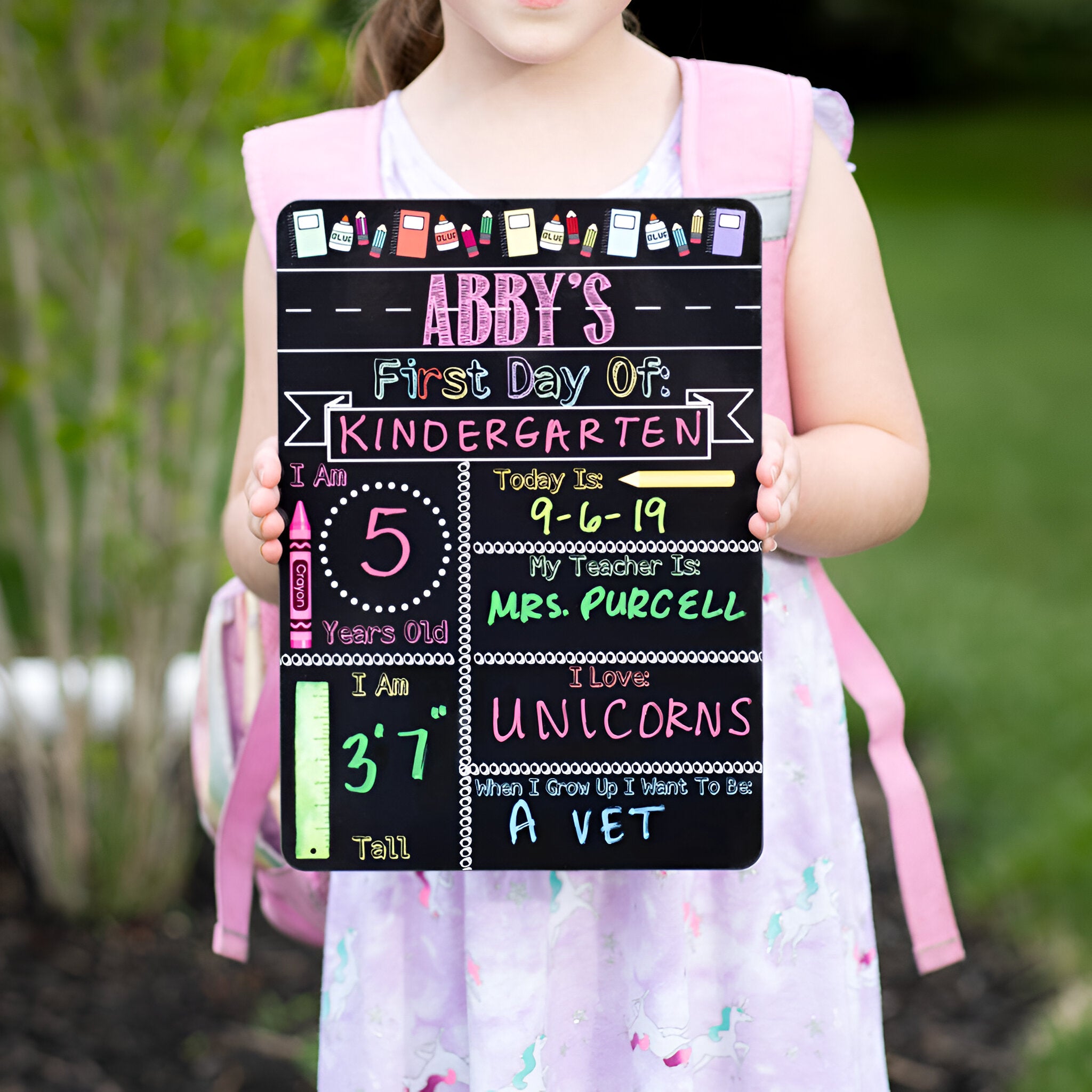 Reusable First And Last Day Of School Sign, Liquid Chalk Dry Erase School Board, Girl First Day Of School Sign, Back To School Sign, Pink scsign