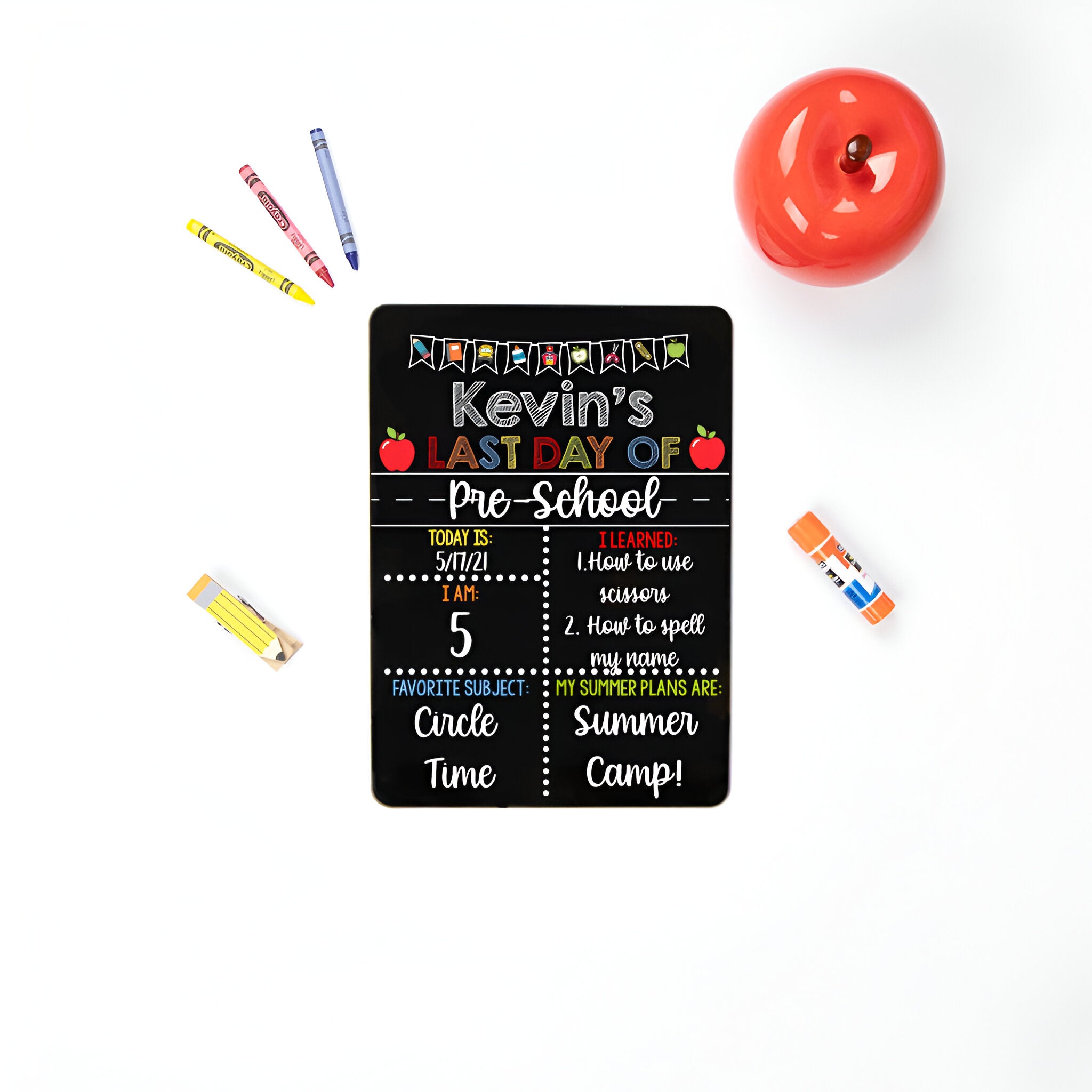 First Day Of School Sign, Reusable First And Last Day Of School Sign, Liquid Chalk Dry Erase School Board, Primary Apple School Sign Set scsign