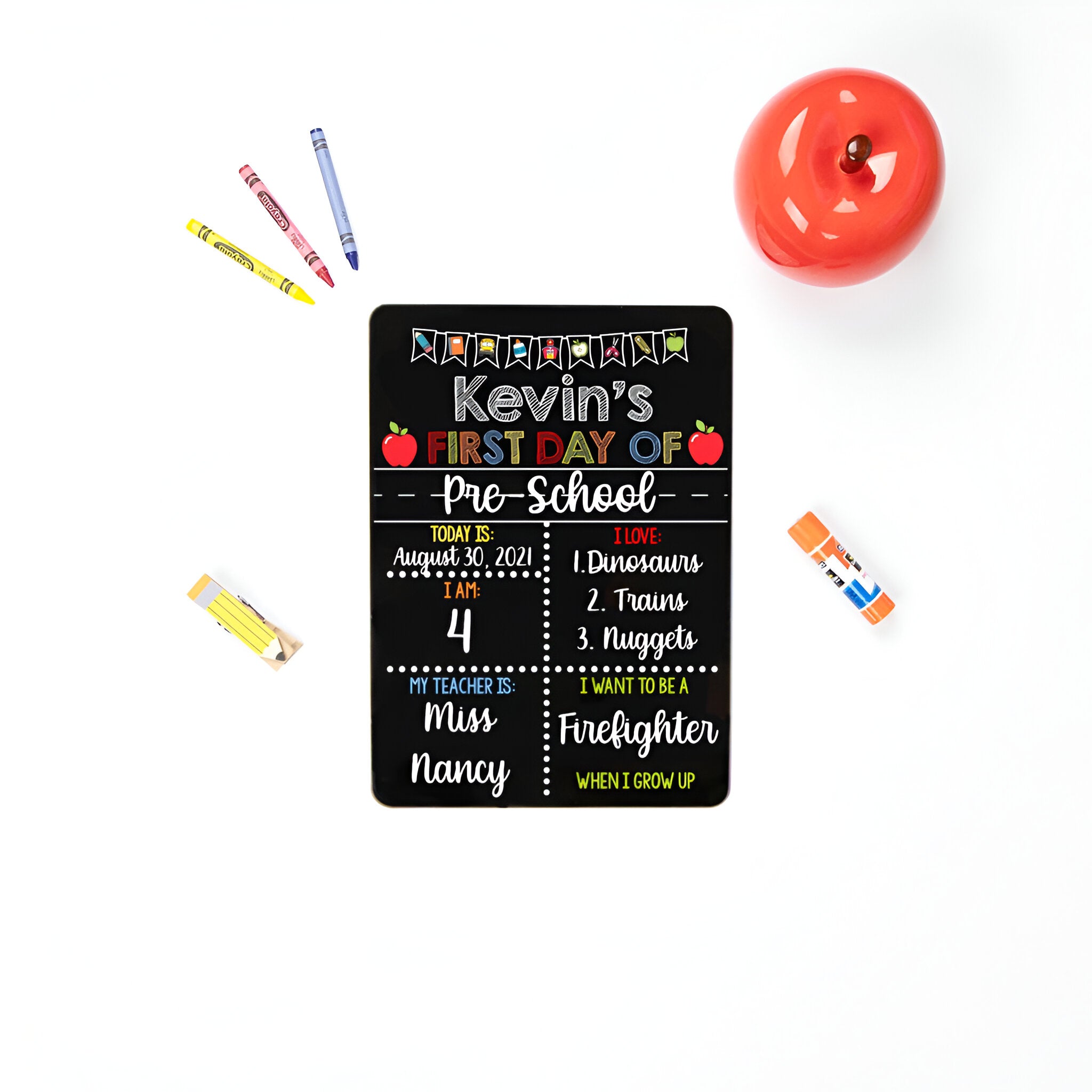 First Day Of School Sign, Reusable First And Last Day Of School Sign, Liquid Chalk Dry Erase School Board, Primary Apple School Sign Set scsign